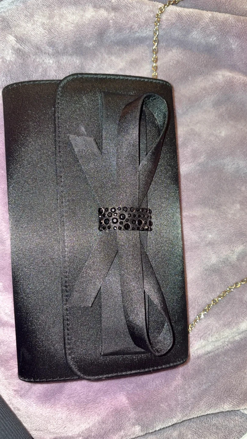 Black Satin Clutch with Chain Strap