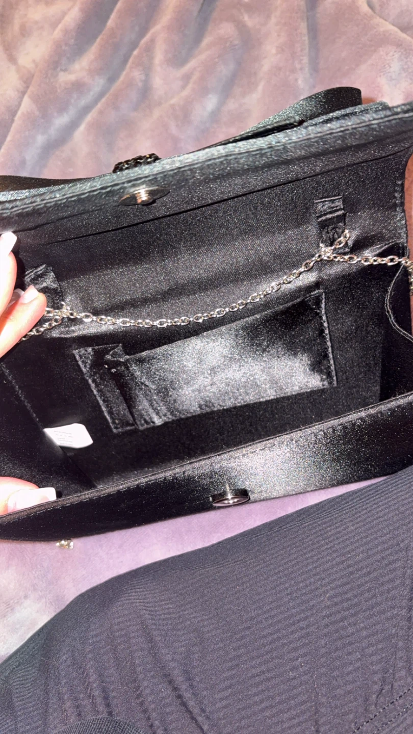 Black Satin Clutch with Chain Strap - photo 5