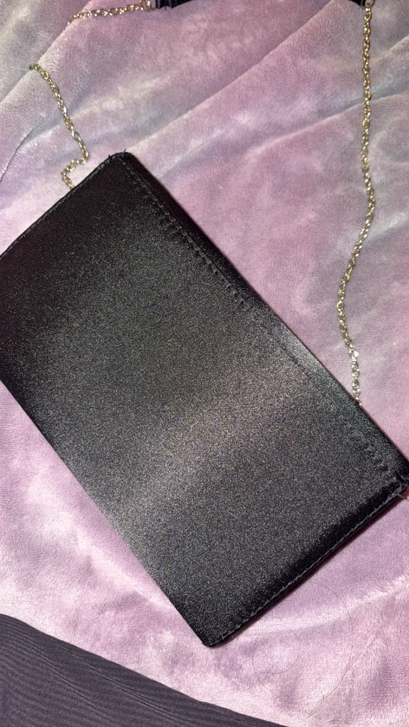Black Satin Clutch with Chain Strap image indicator(3)