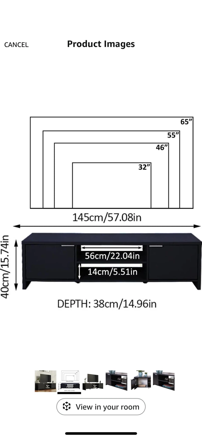 TV Stand with Storage and Shelves for 55, 65 Inch TV - Black. - photo 2
