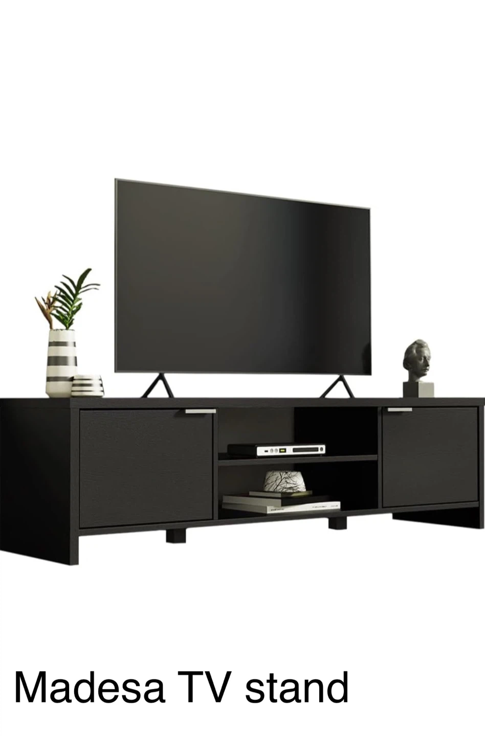 TV Stand with Storage and Shelves for 55, 65 Inch TV - Black.