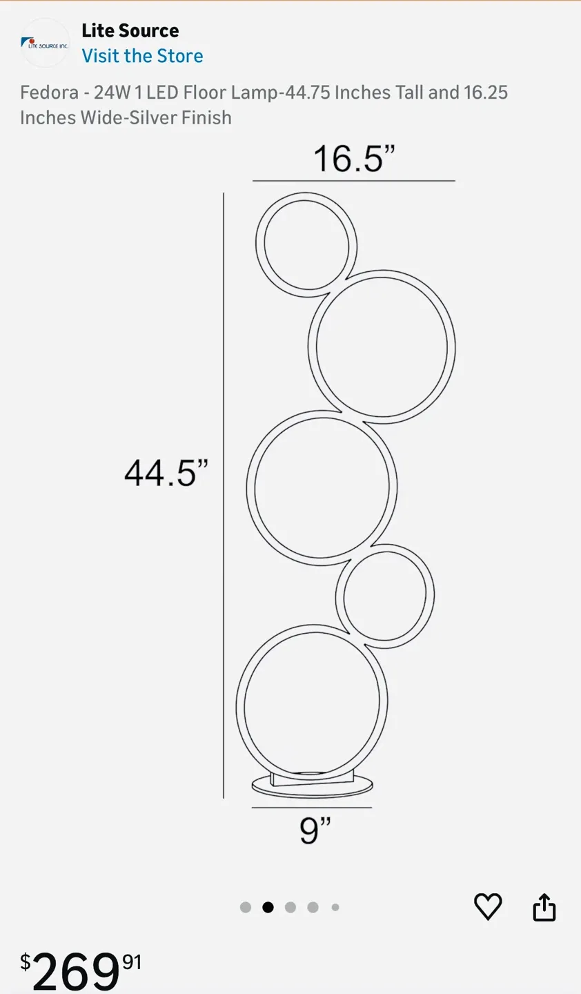 Lite Source Fedora LED Floor Lamp - Silver Finish image indicator(3)