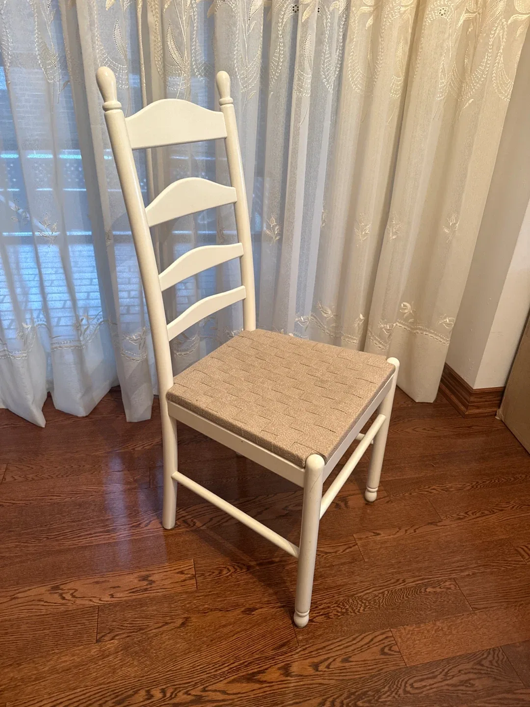 White Wooden Chair with Woven Seat image indicator(2)