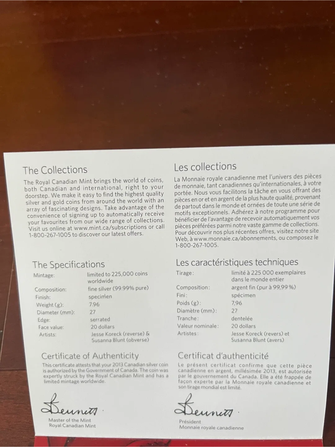 2013 Fine Silver $20 Coin - Royal Canadian Mint image indicator(2)