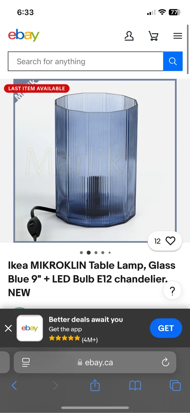 Ikea MIKROKLIN Table Lamp, Glass Blue 9" image indicator(2)