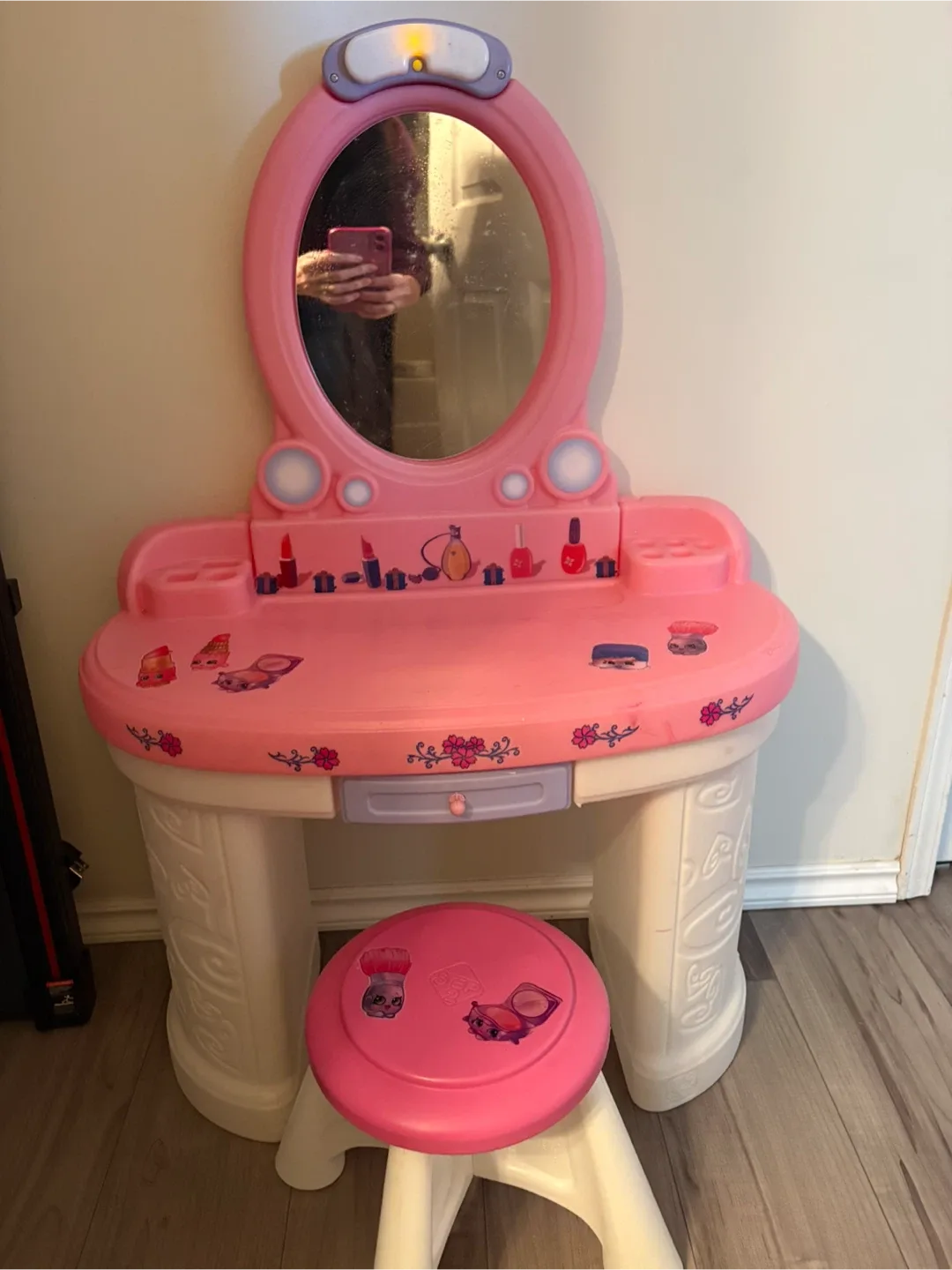 Pink Kids Vanity Table with Stool