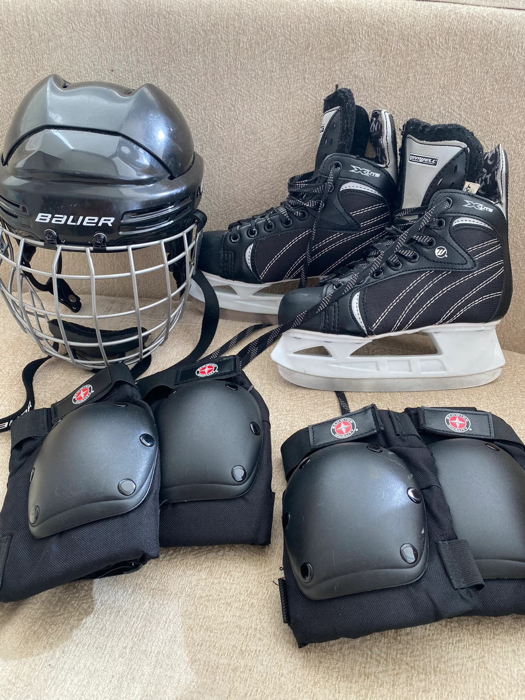 Bauer Hockey Helmet, X2 Lite Skates & Protective Gear