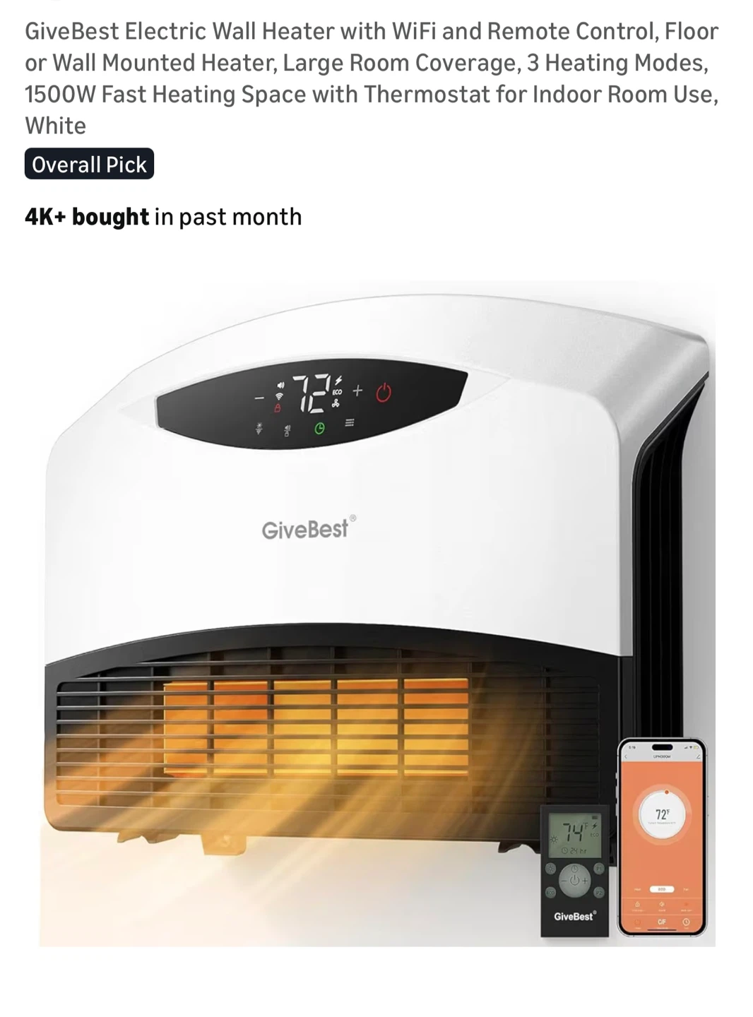 GiveBest Smart Wall Heater - New in Box!
