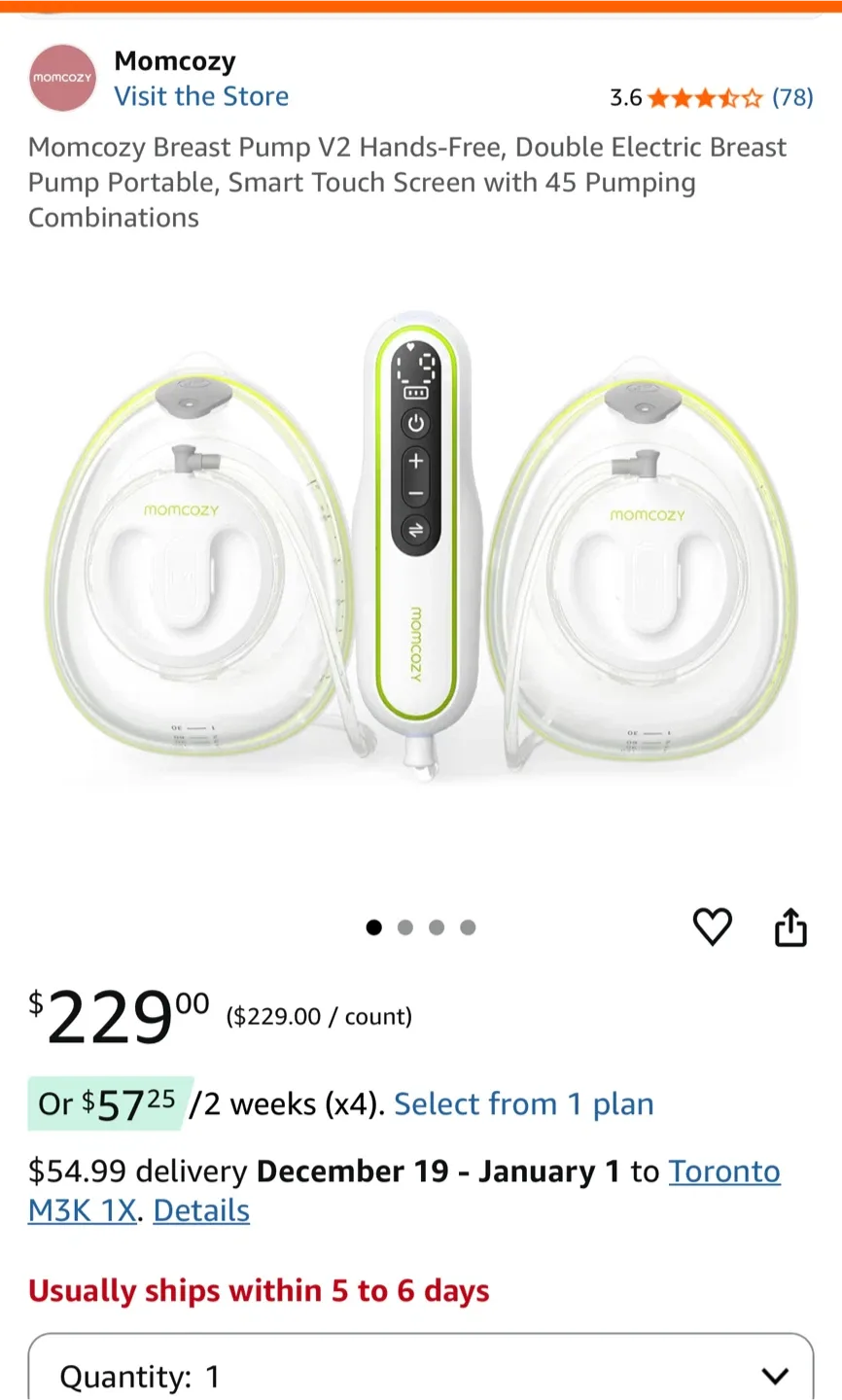 Momcozy V2 Wearable Electric Breast Pump - NEW