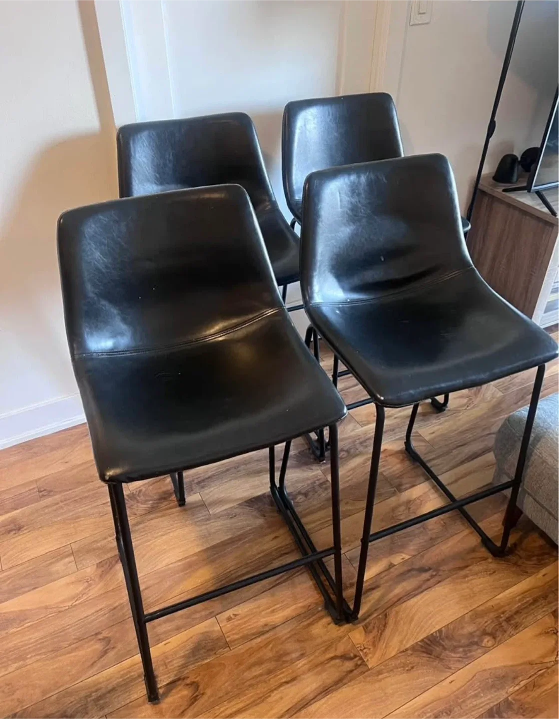 Black Faux Leather Bar Stools