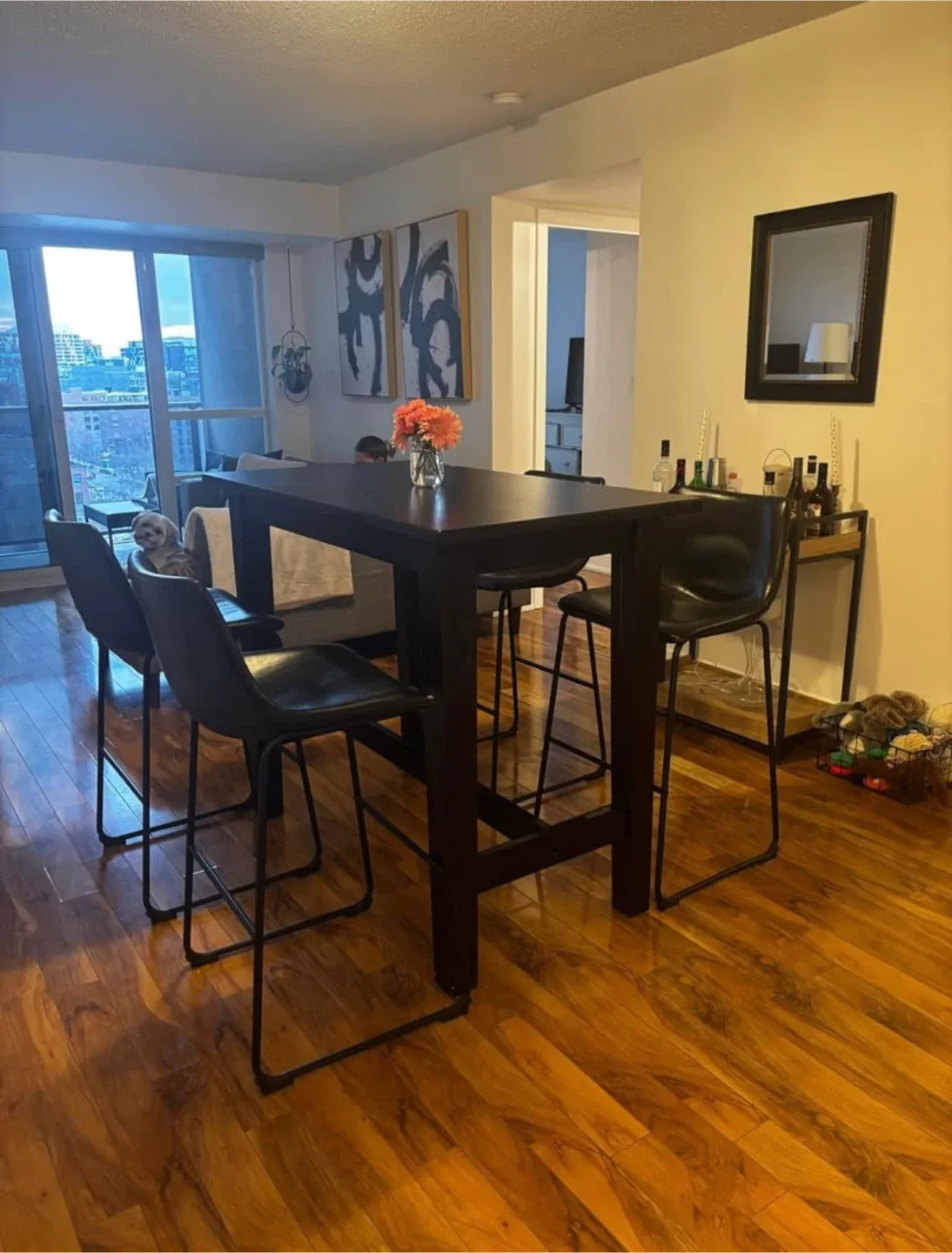 Dark Brown Pub Table with 4 Chairs