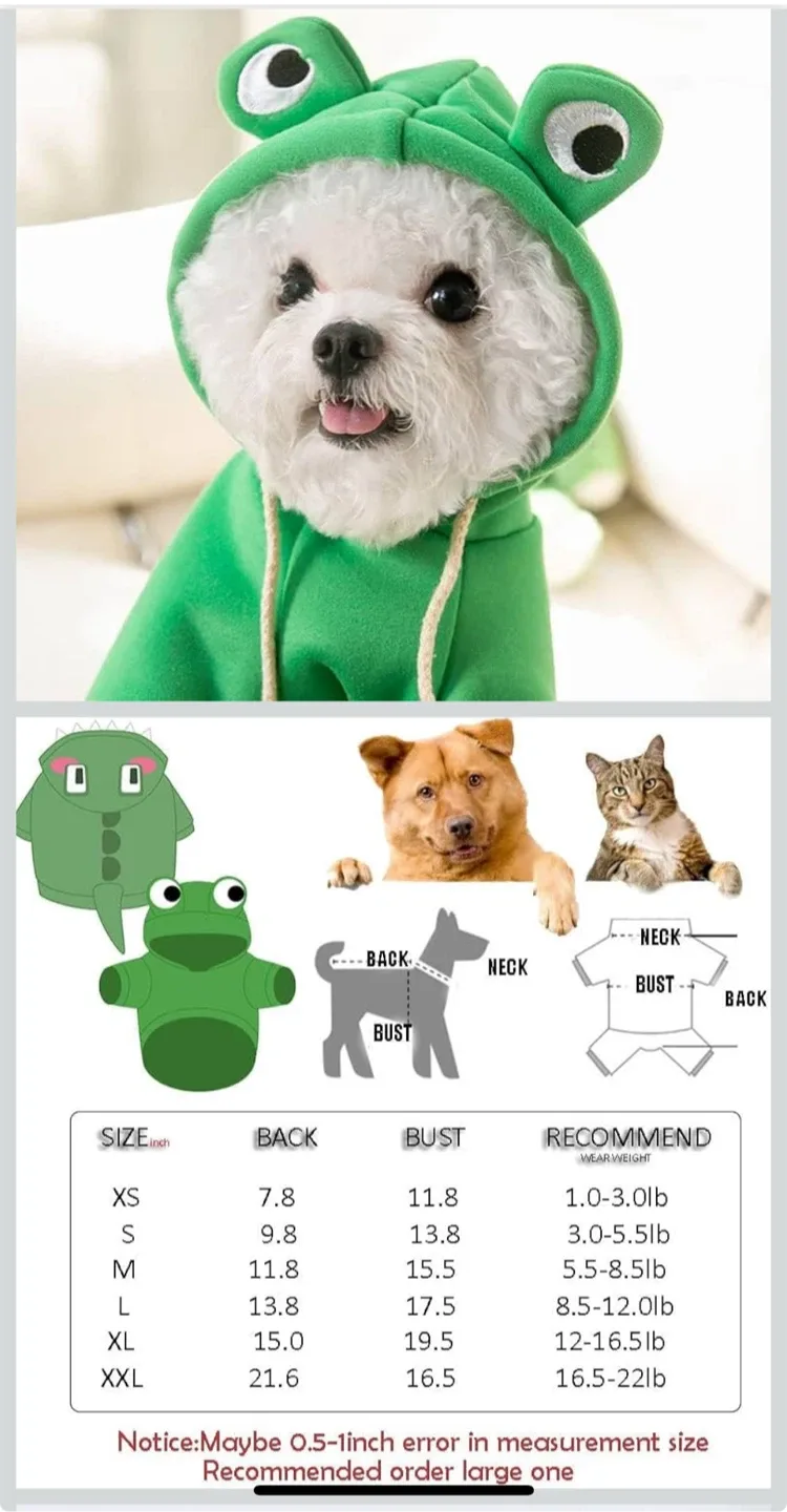 Frog Pet Hoodie - Size S #Cleanout