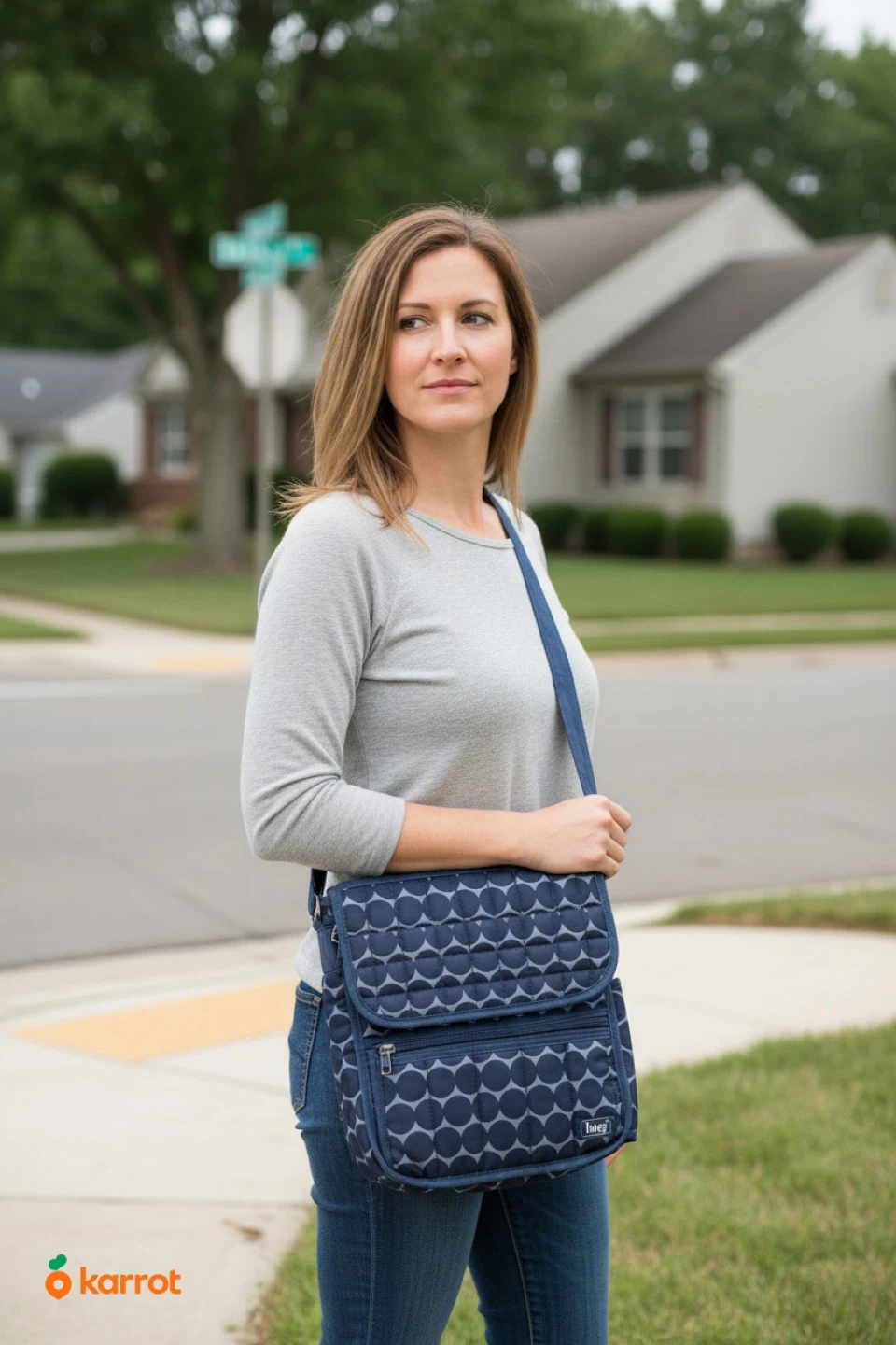Lug Navy Dot Quilted Crossbody Messenger Bag