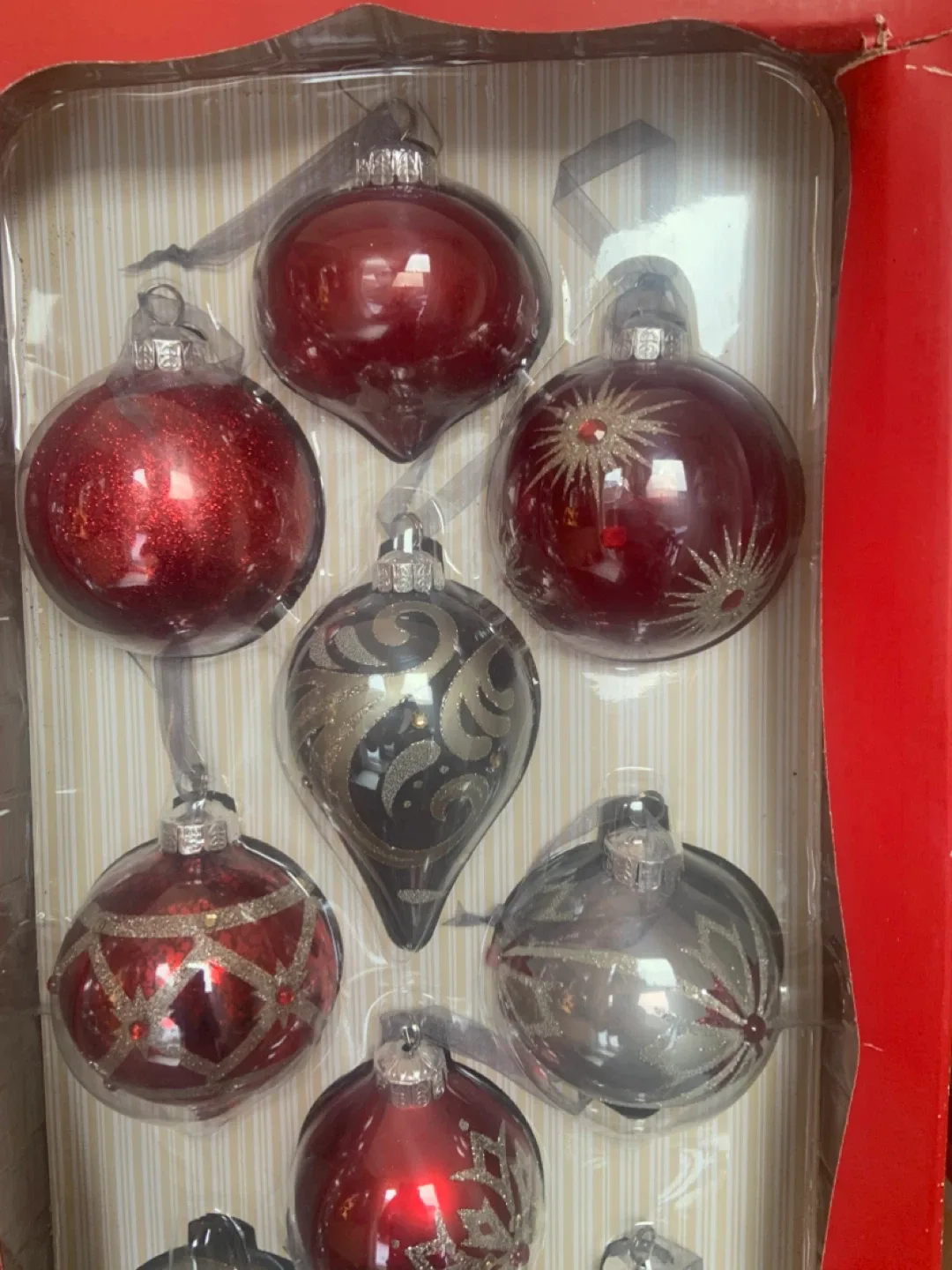 NEW Christmas Ornaments - Red & Silver, Set of 10 image indicator(6)