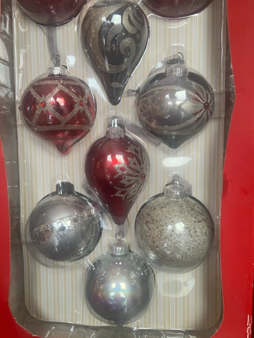 NEW Christmas Ornaments - Red & Silver, Set of 10 image indicator(7)
