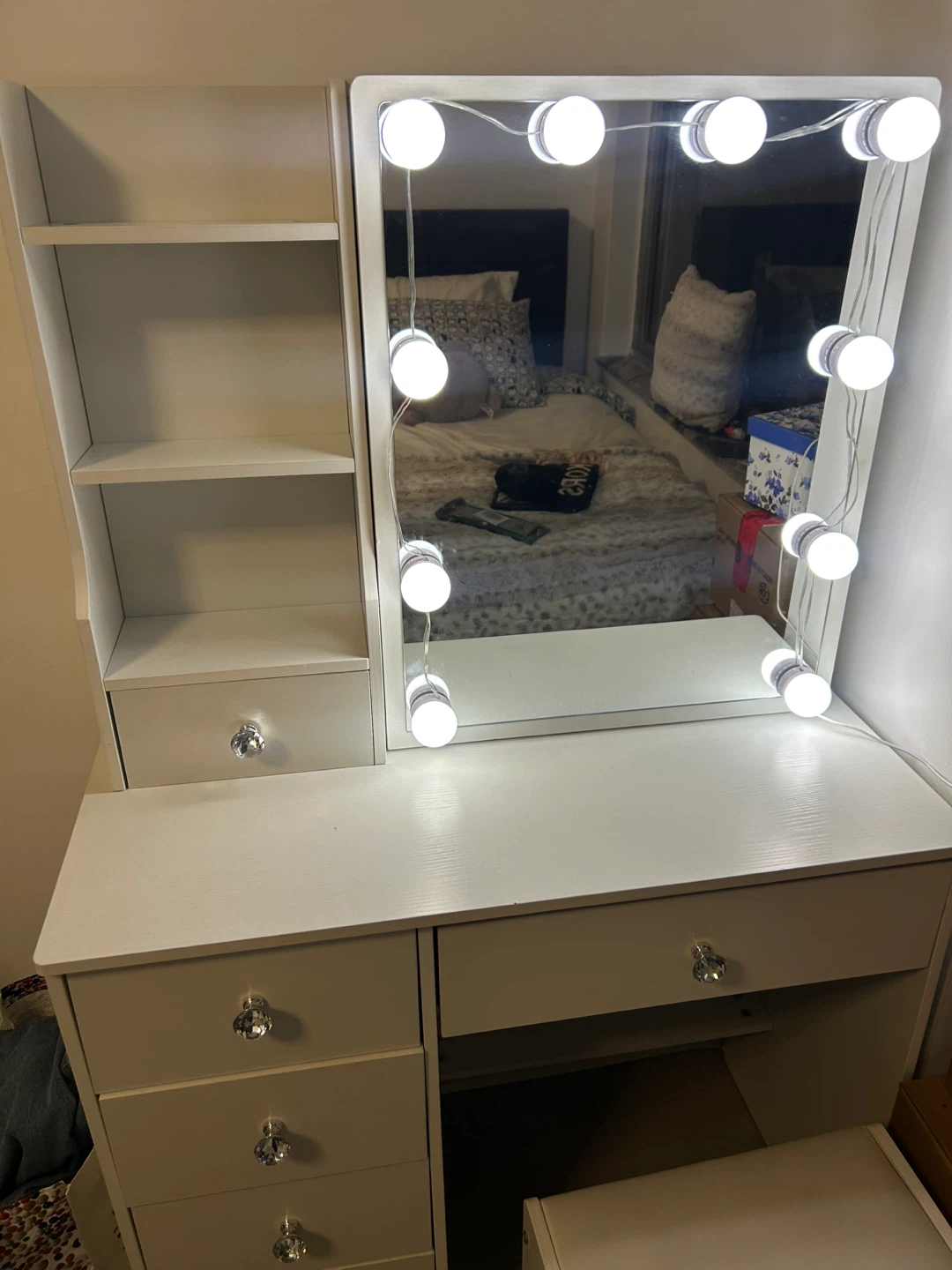 Vanity Makeup Table with Lighted Mirror & Stool - White - photo 4