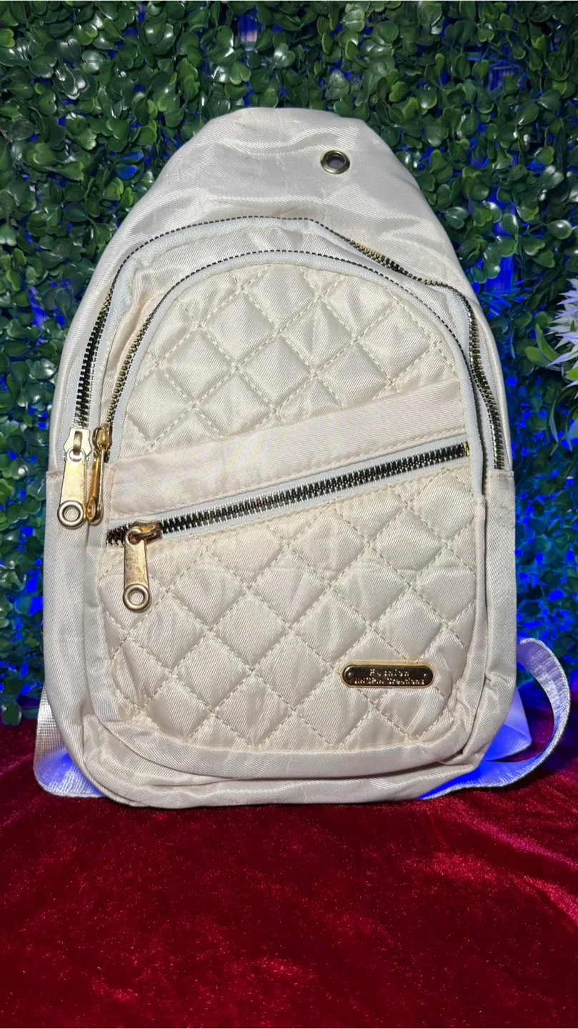 Beige Quilted Sling Backpack