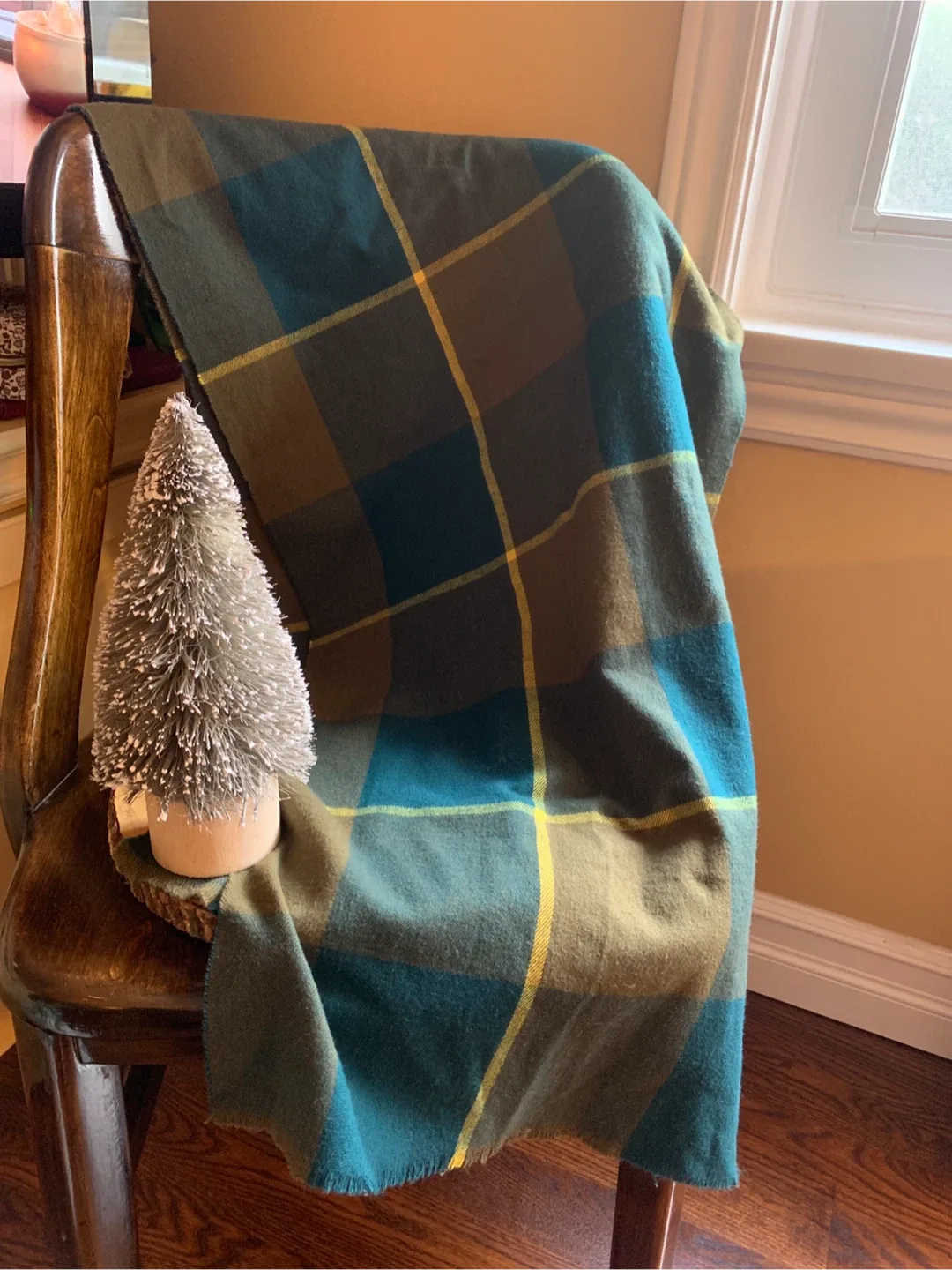 Indigo Green Plaid Scarf    #Cleanout