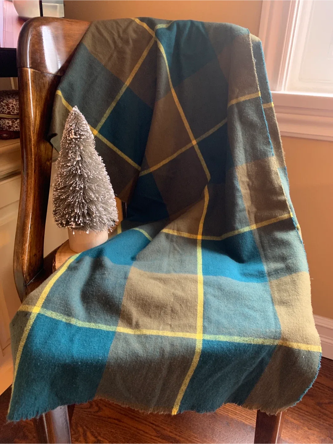 Indigo Green Plaid Scarf    #Cleanout image indicator(9)