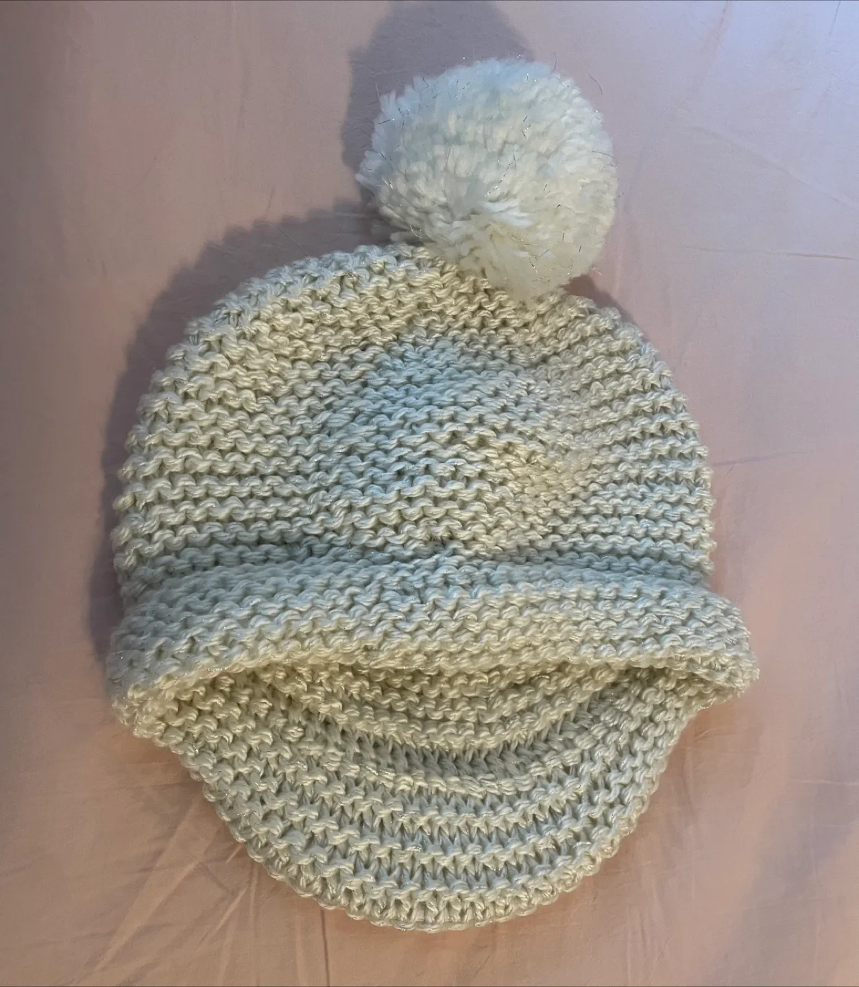 White Knit Hat with Pom Pom #Cleanout image indicator(2)
