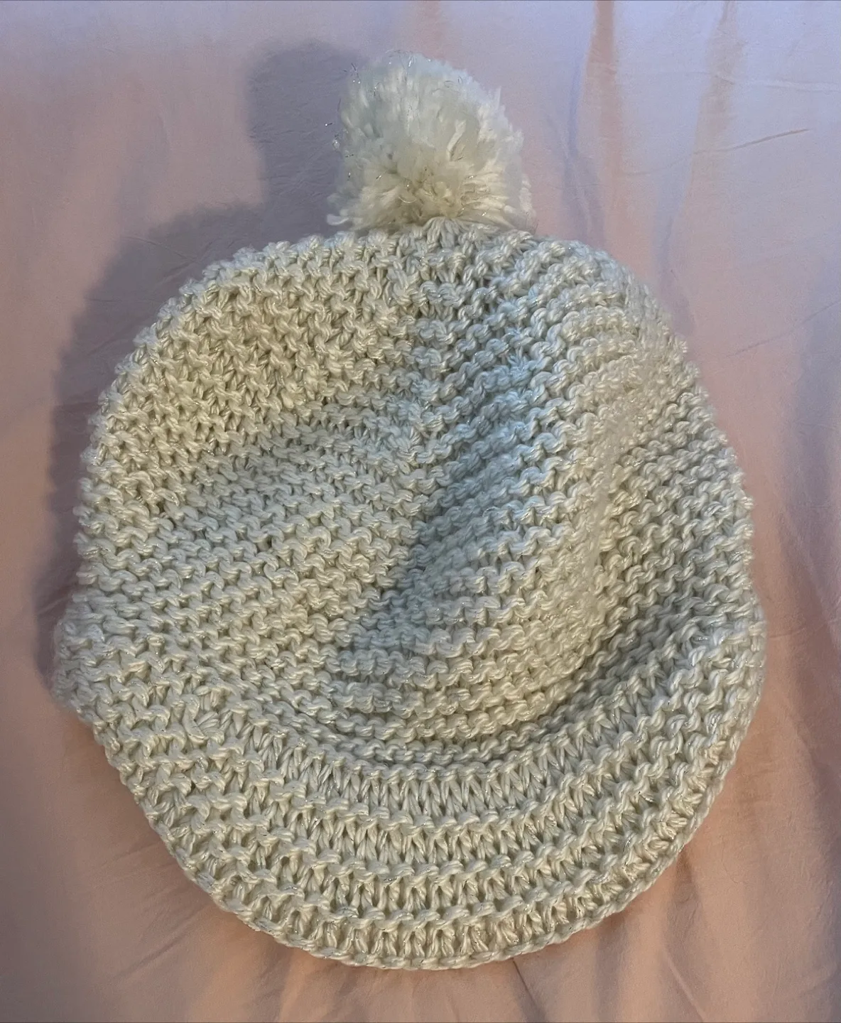 White Knit Hat with Pom Pom #Cleanout