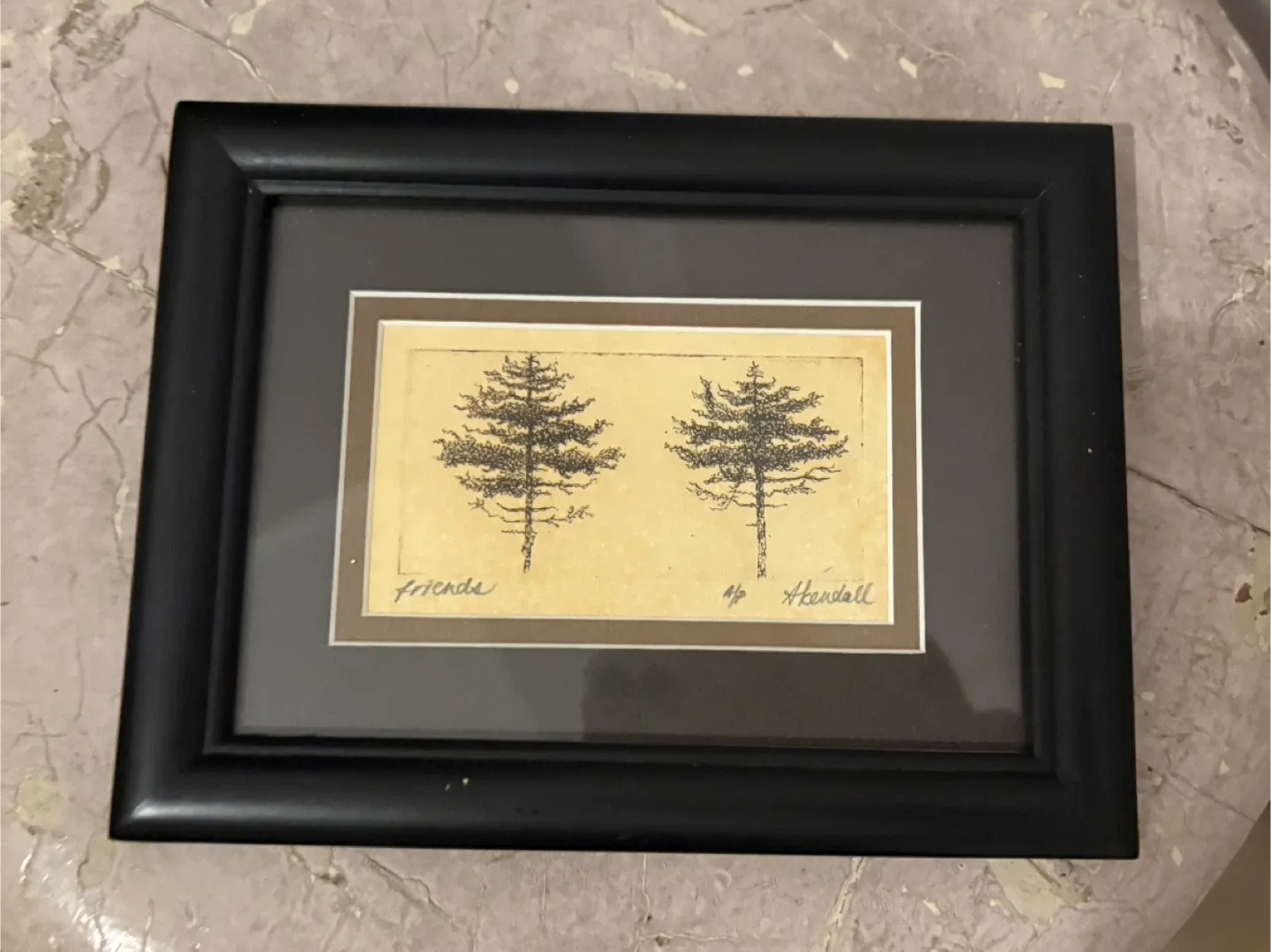 Two Alison Kendall original etchings on hand dyed paper