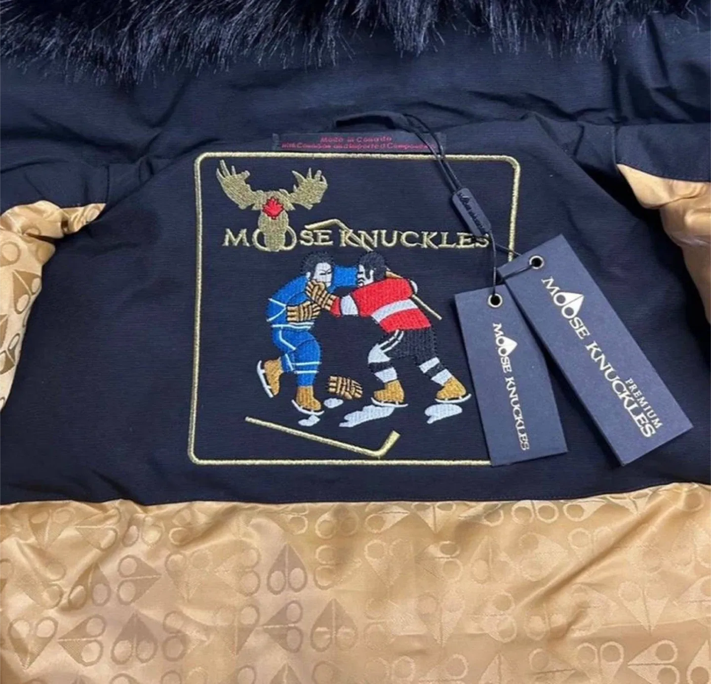 Moose Knuckles Black/Gold Down-Filled Fur Bomber Jacket - NWT image indicator(3)