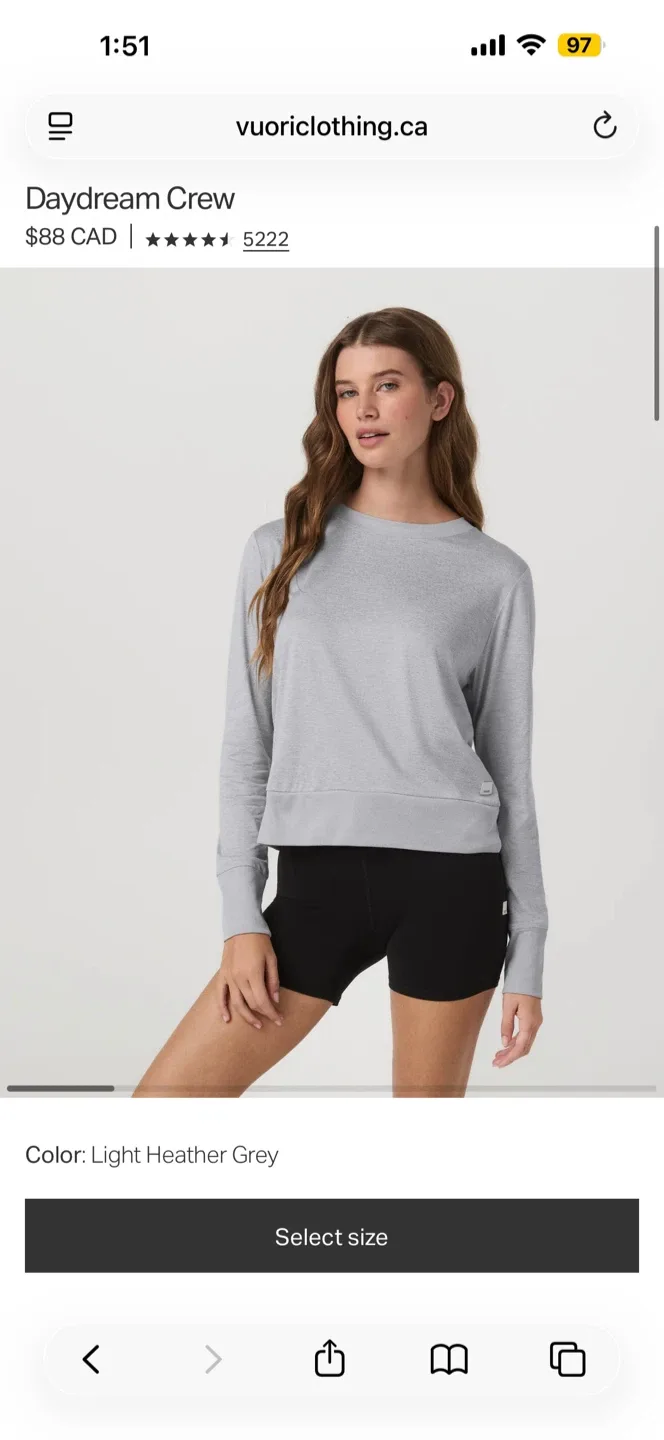 Vuori Daydream Crew - Light Heather Grey, Size M