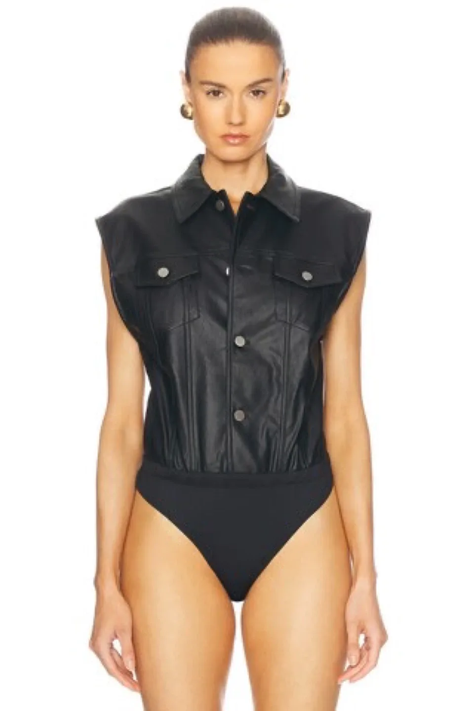 Black Faux Leather Bodysuit - Size XL image indicator(3)