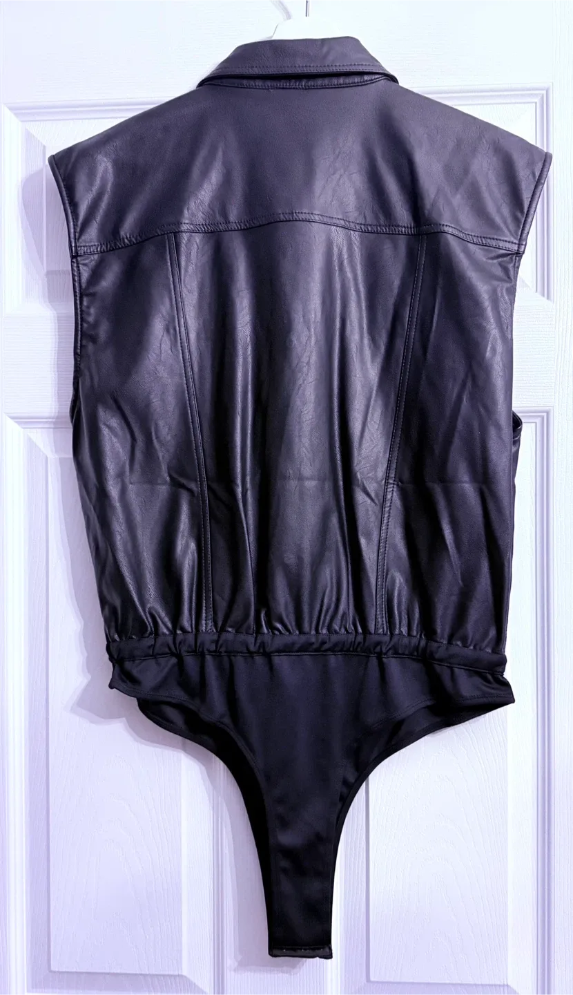 Black Faux Leather Bodysuit - Size XL image indicator(7)