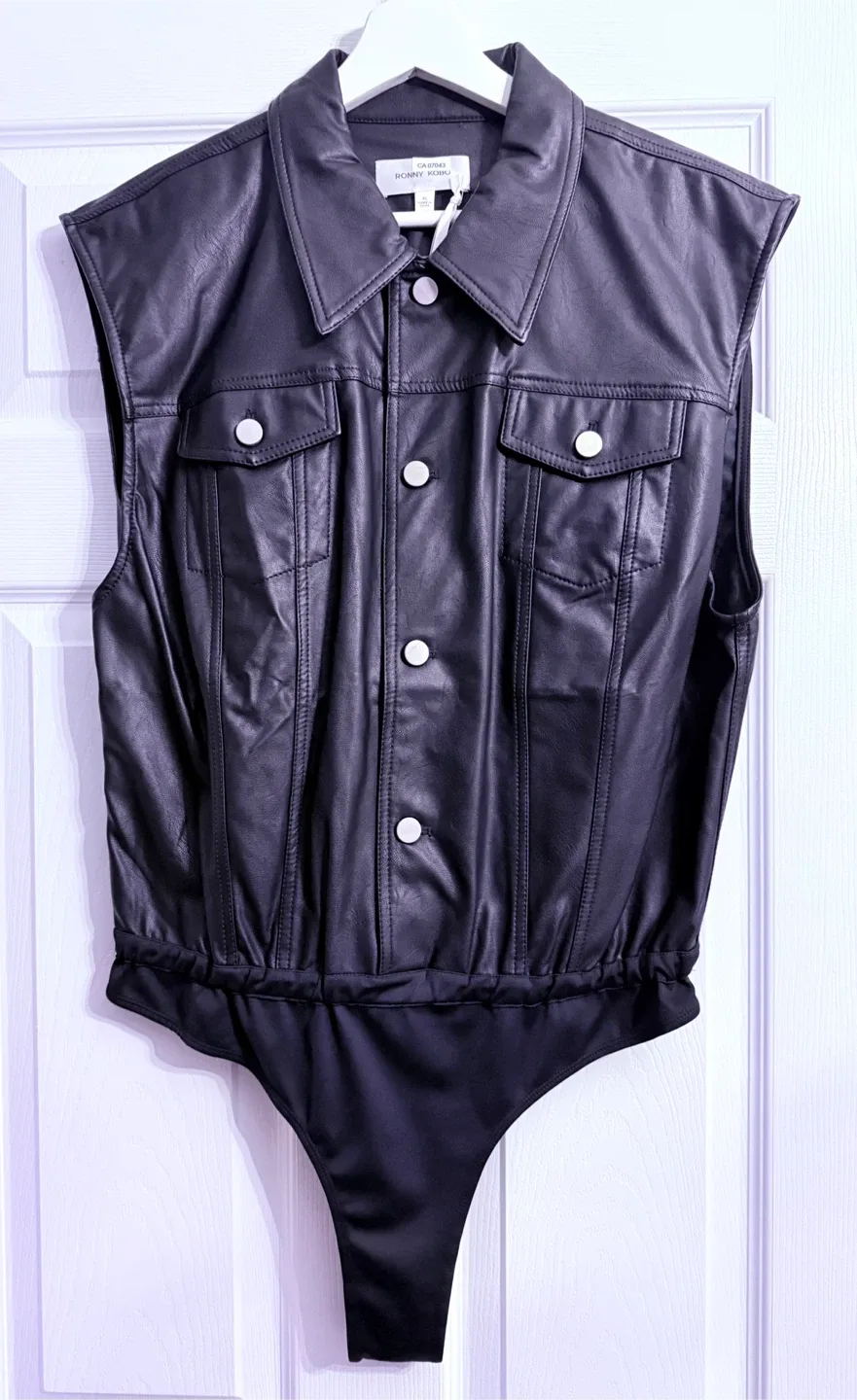 Black Faux Leather Bodysuit - Size XL image indicator(6)