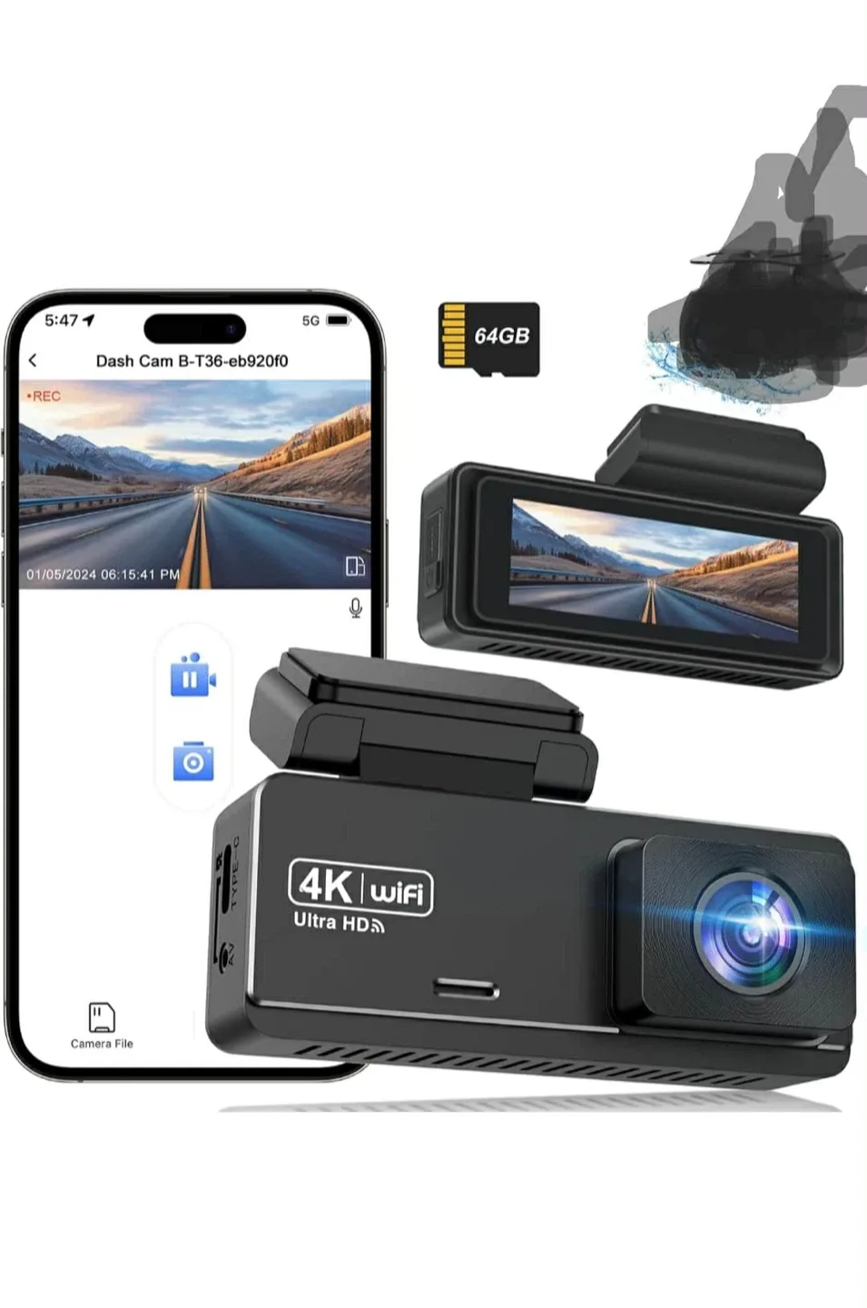 Compact Dual Dash Cam 4K WiFi - Like New! image indicator(2)