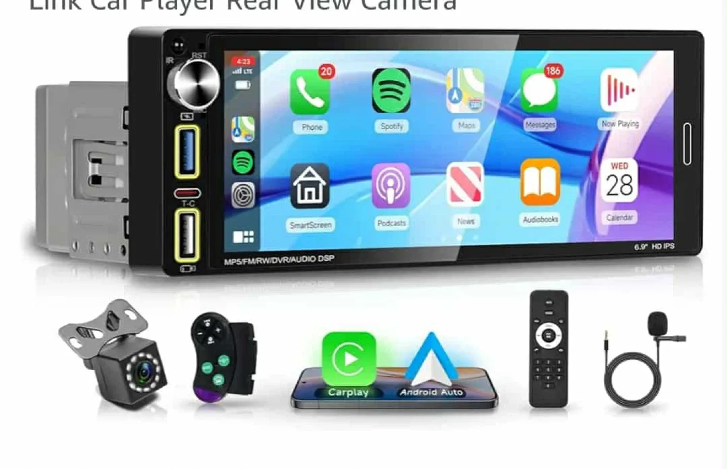 Car Stereo with Reversing Camera, 6.9" Display