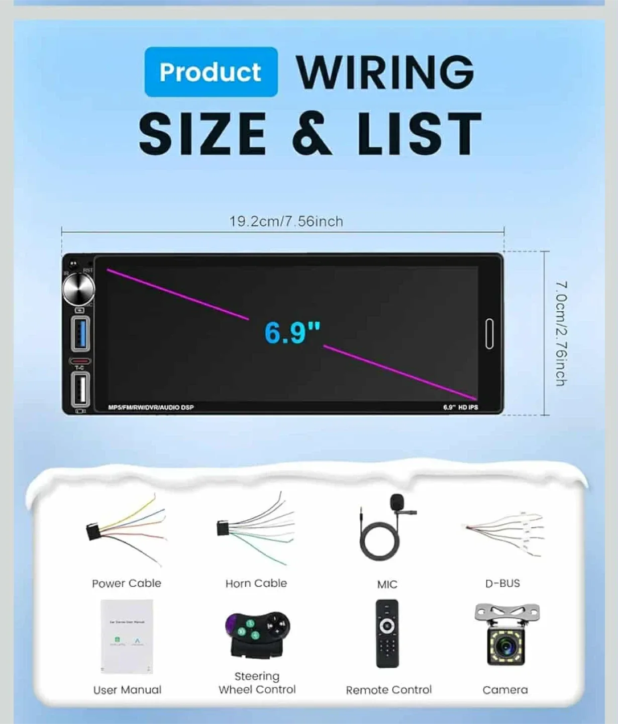 Car Stereo with Reversing Camera, 6.9" Display image indicator(7)