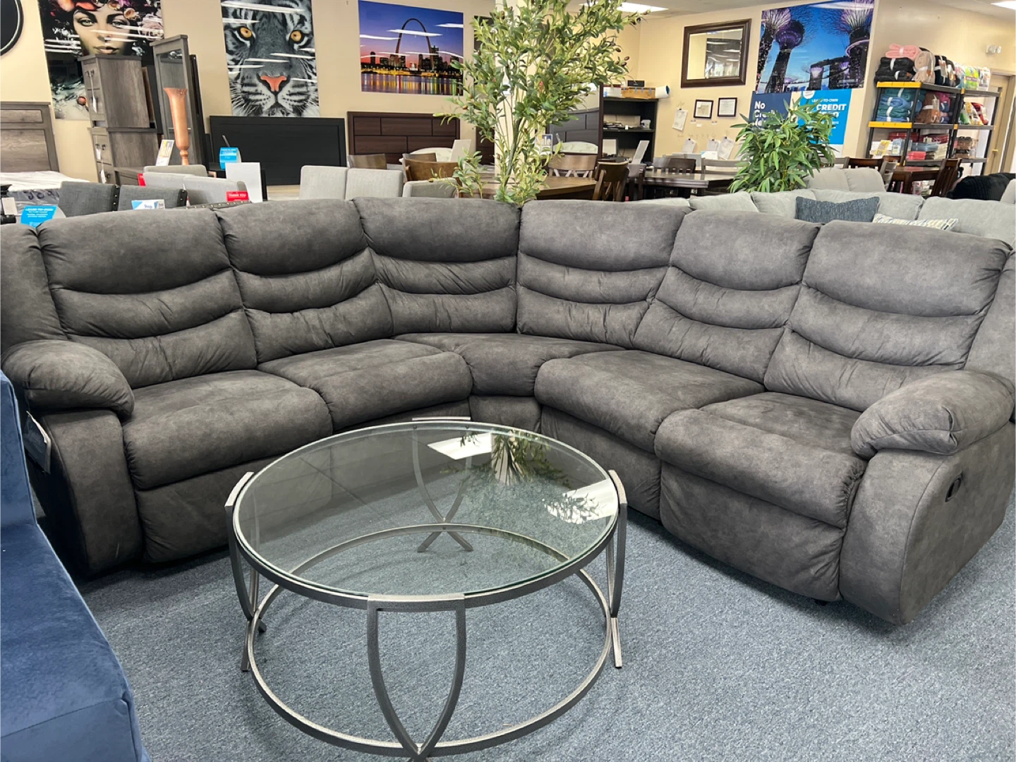 Gray Sectional Sofa with Recliner