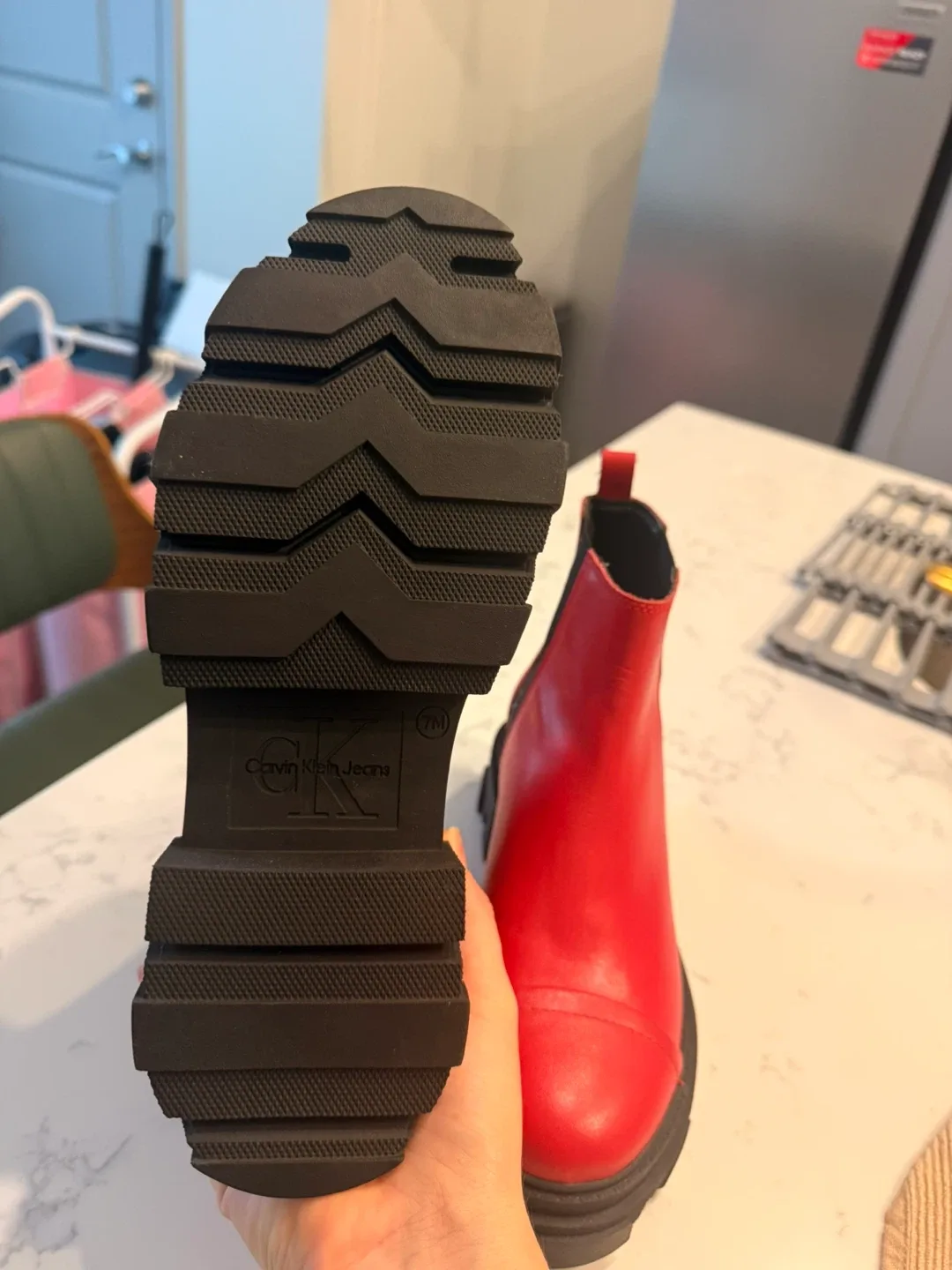 Calvin Klein Leather Red Chelsea Boots - Size W7 image indicator(3)