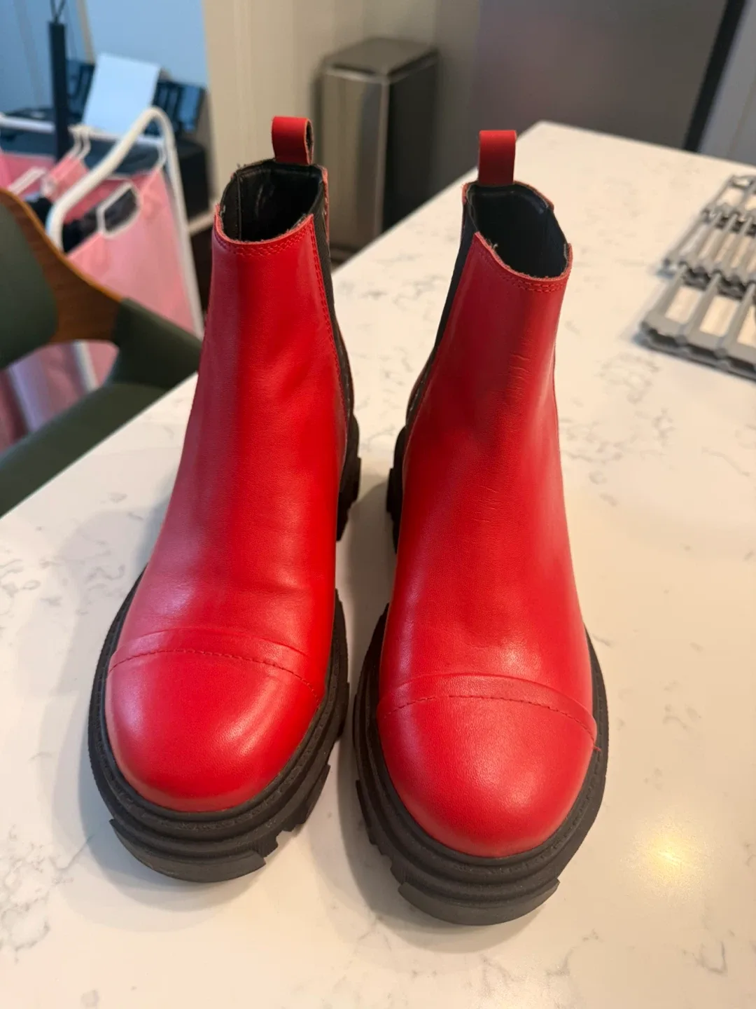 Calvin Klein Leather Red Chelsea Boots - Size W7 image indicator(2)