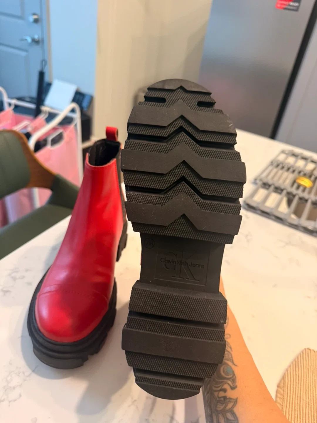 Calvin Klein Leather Red Chelsea Boots - Size W7 image indicator(4)