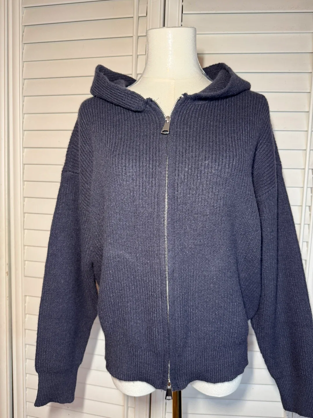 Hooded Knit Zip-Up Sweater - Charcoal image indicator(2)