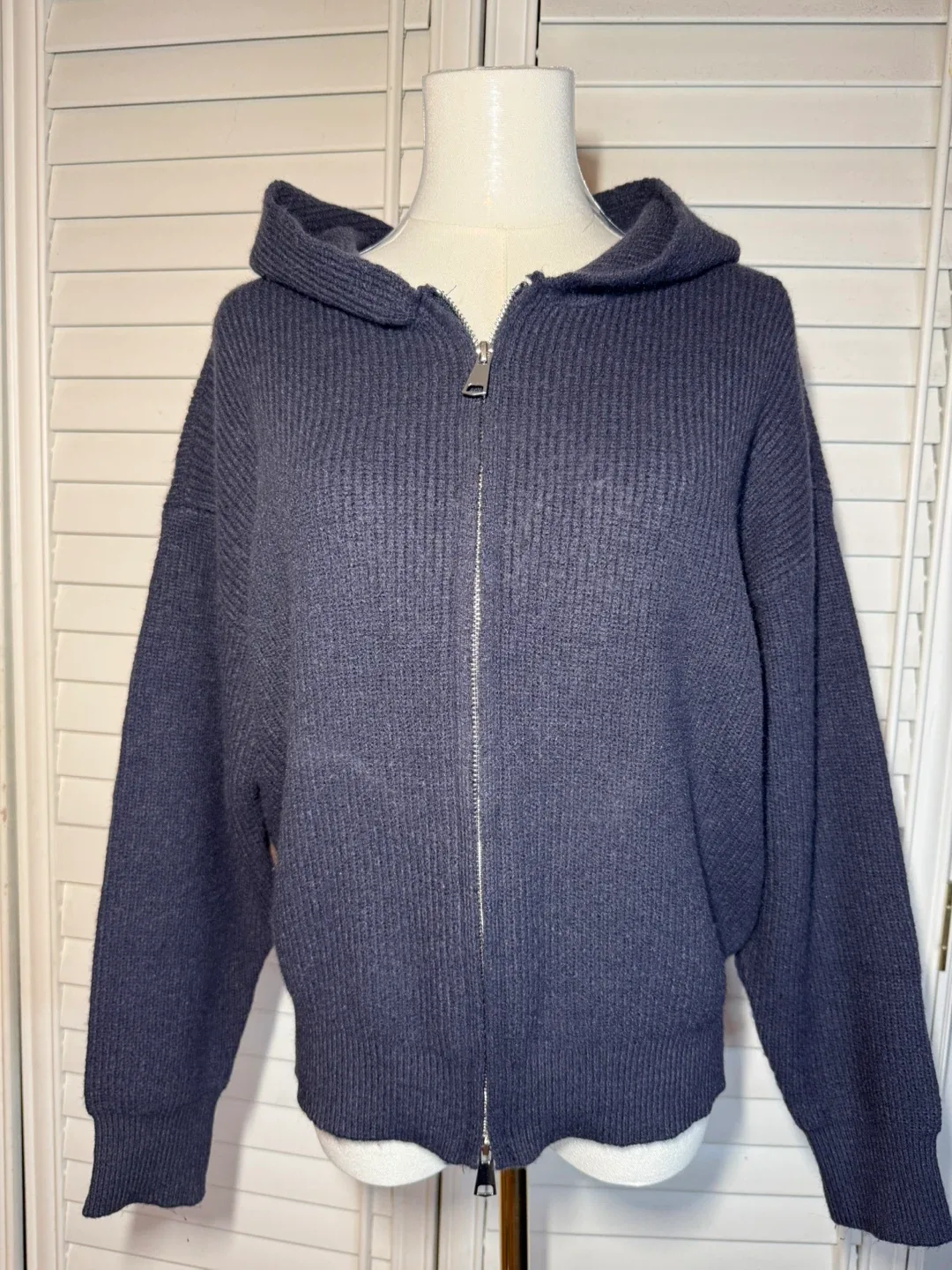 Hooded Knit Zip-Up Sweater - Charcoal