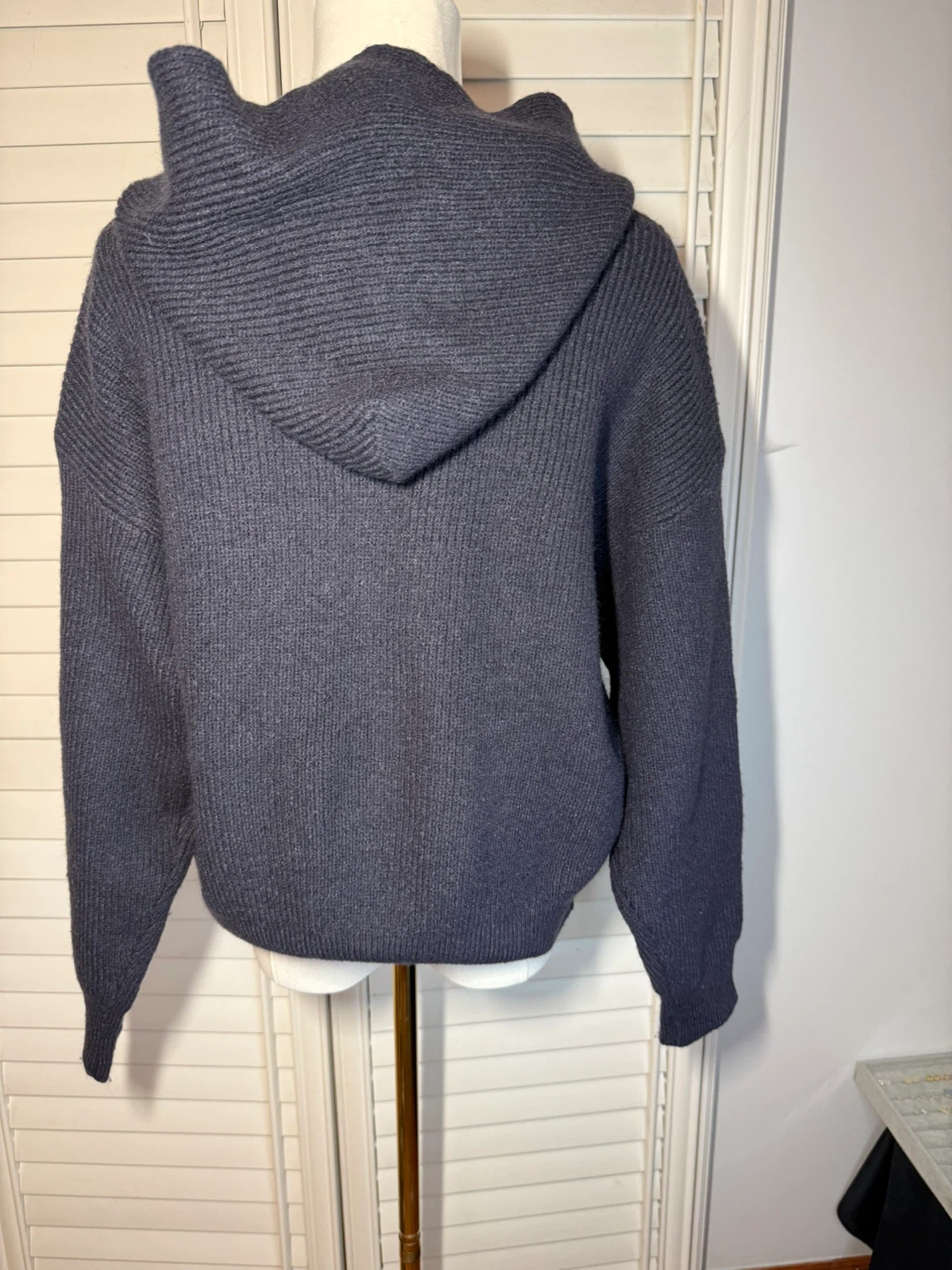 Hooded Knit Zip-Up Sweater - Charcoal - photo 5