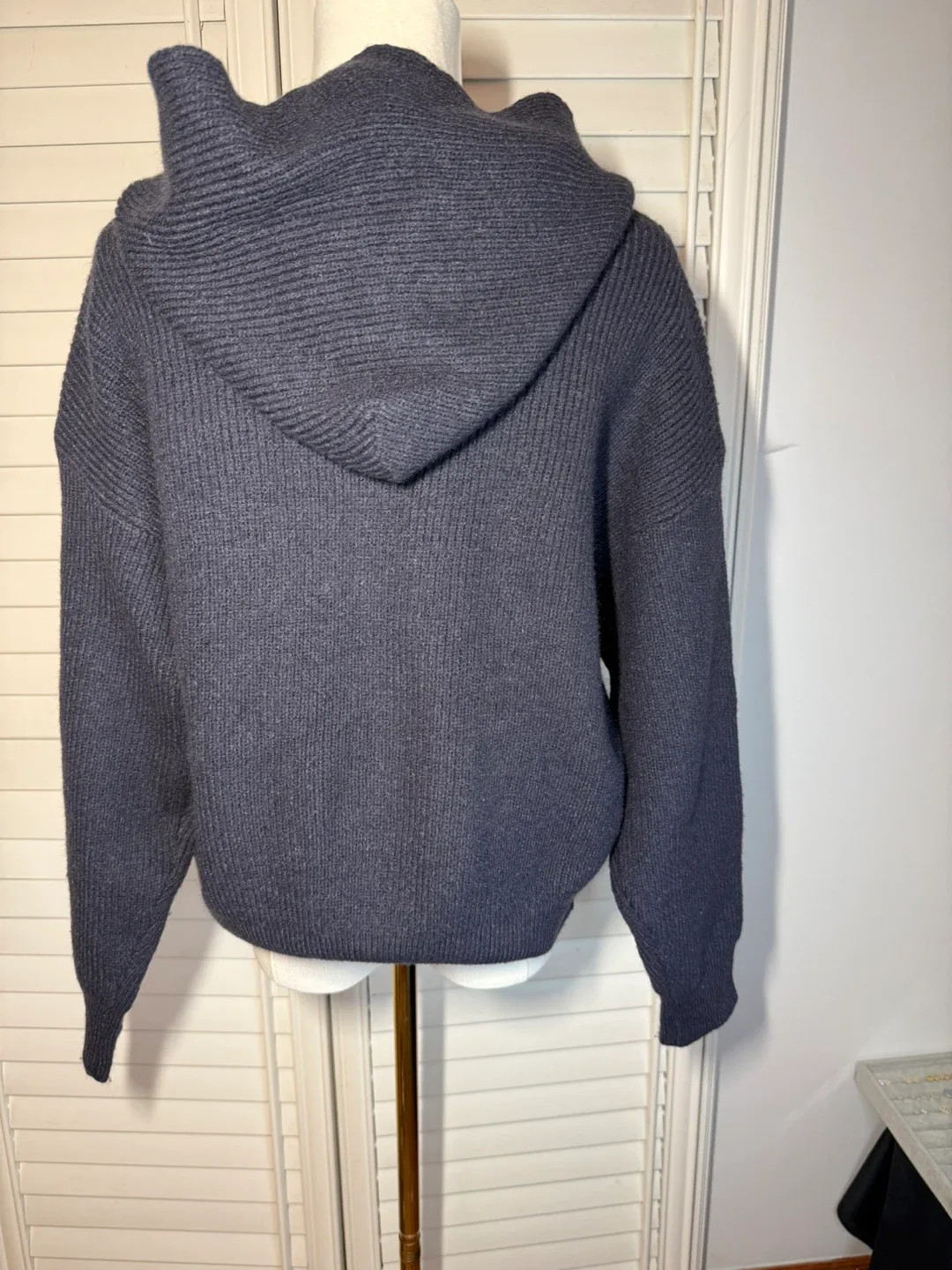 Hooded Knit Zip-Up Sweater - Charcoal image indicator(5)