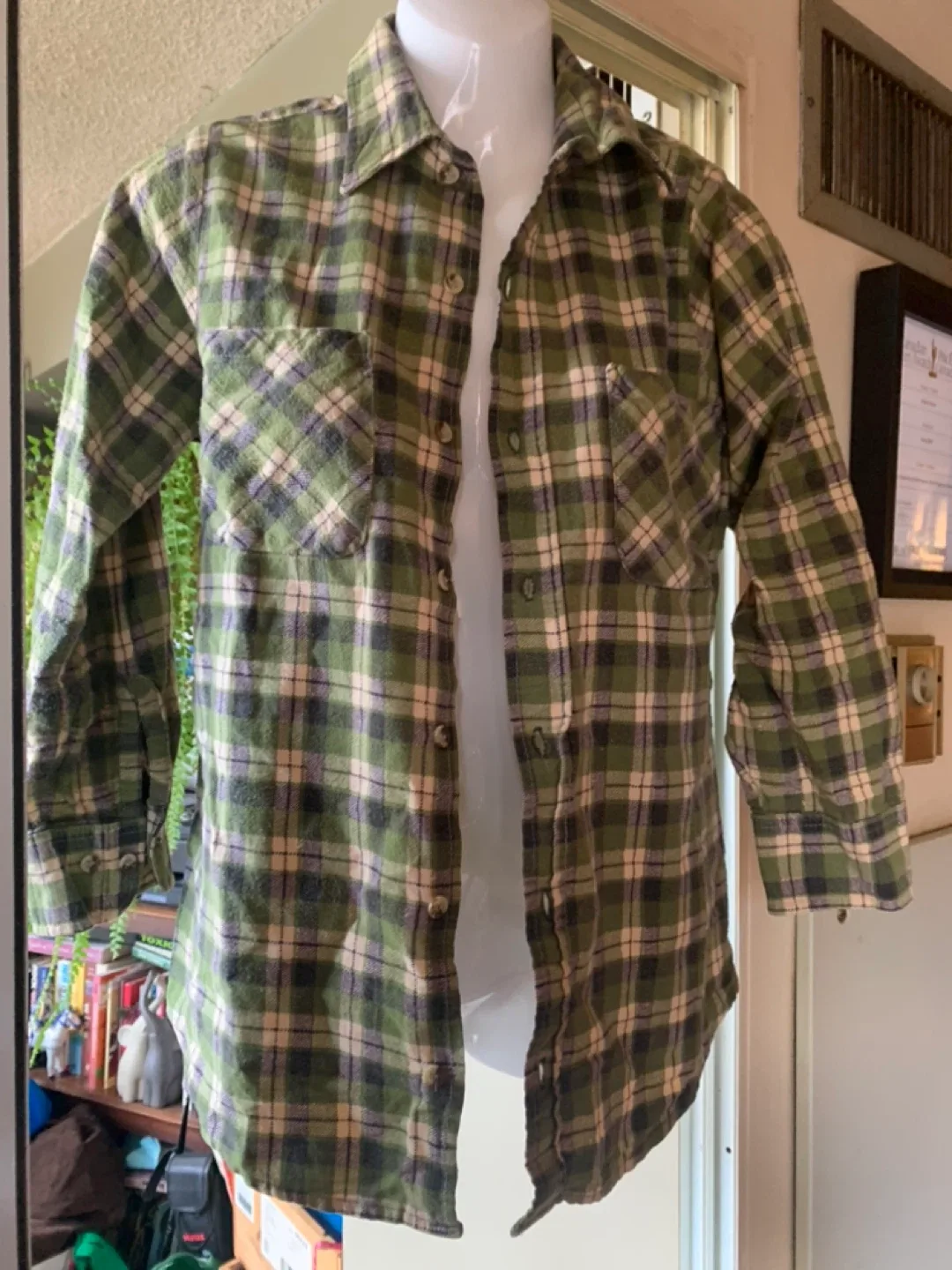 Green Plaid Flannel Shirt #CLEANOUT