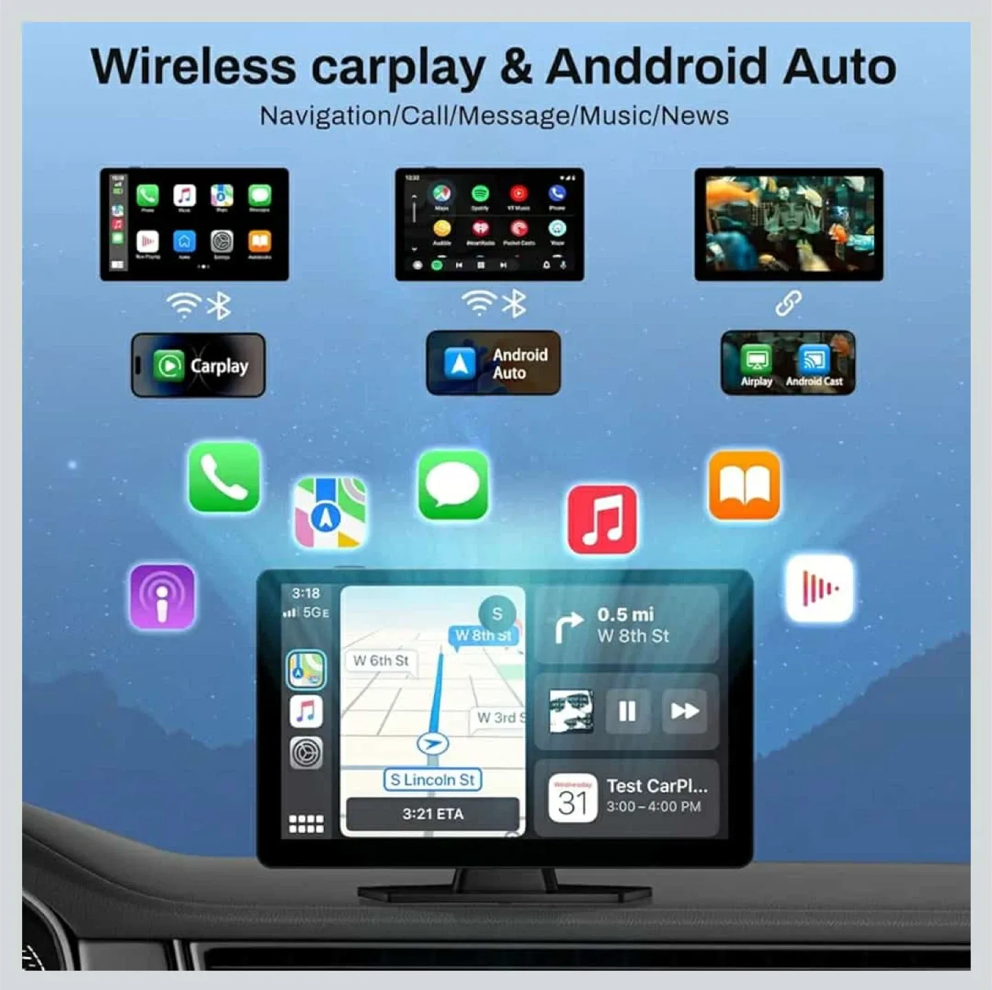 Car Stereo Wireless CarPlay & Android Auto image indicator(3)
