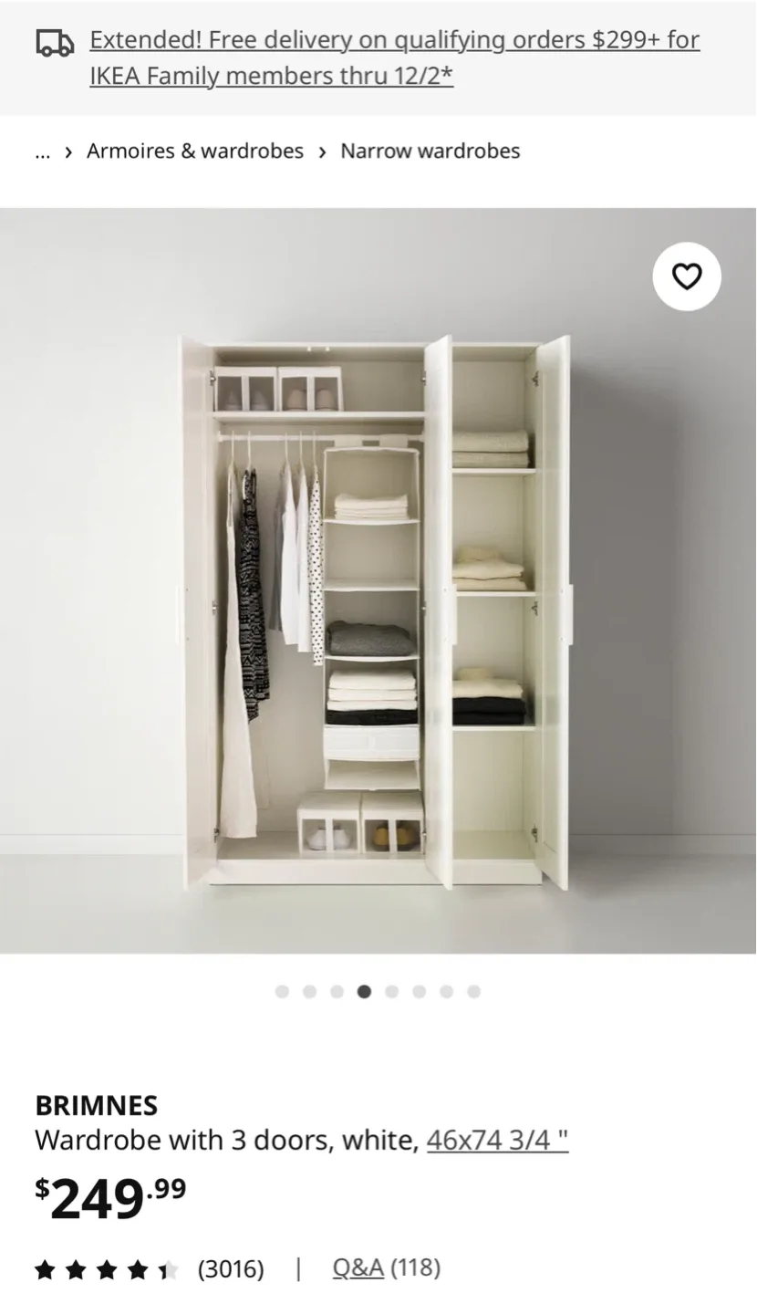 IKEA BRIMNES Wardrobe - 3 Doors, White image indicator(2)