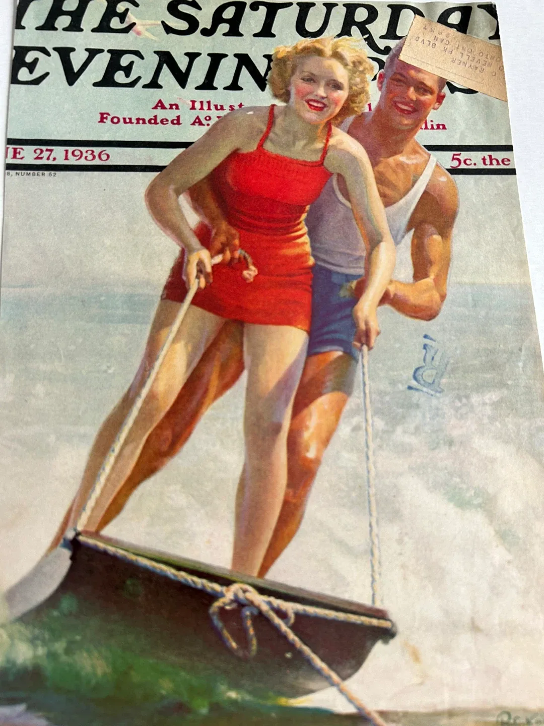 water skiing sports summer Art deco magazine ad cottage image indicator(3)