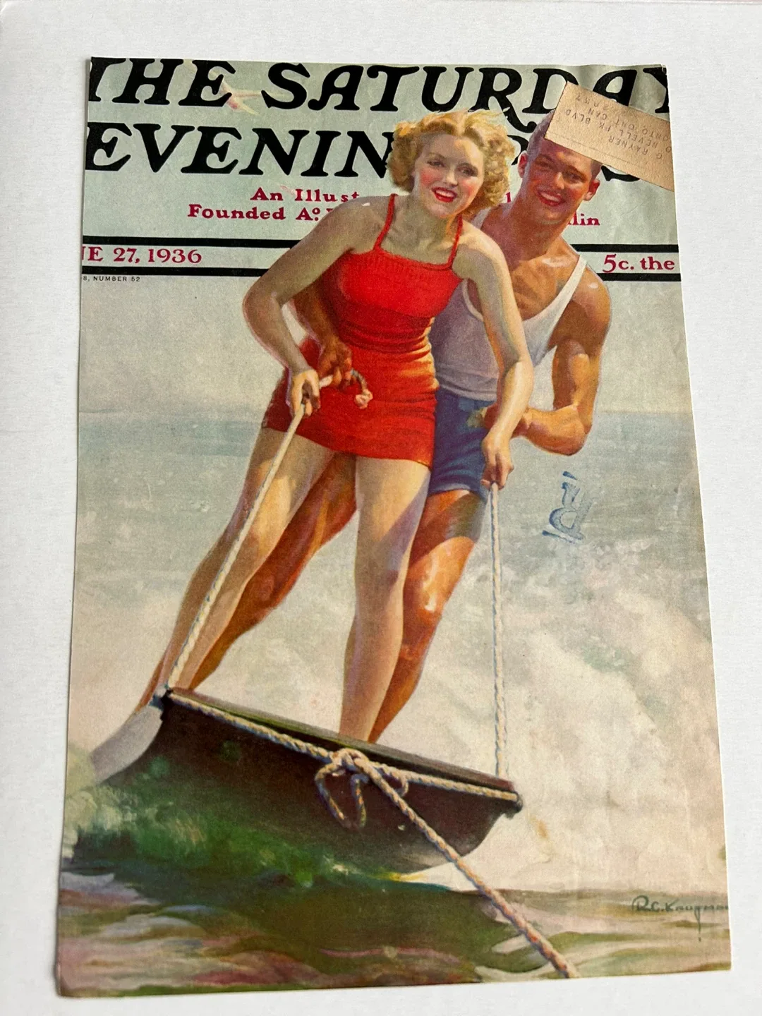 water skiing sports summer Art deco magazine ad cottage