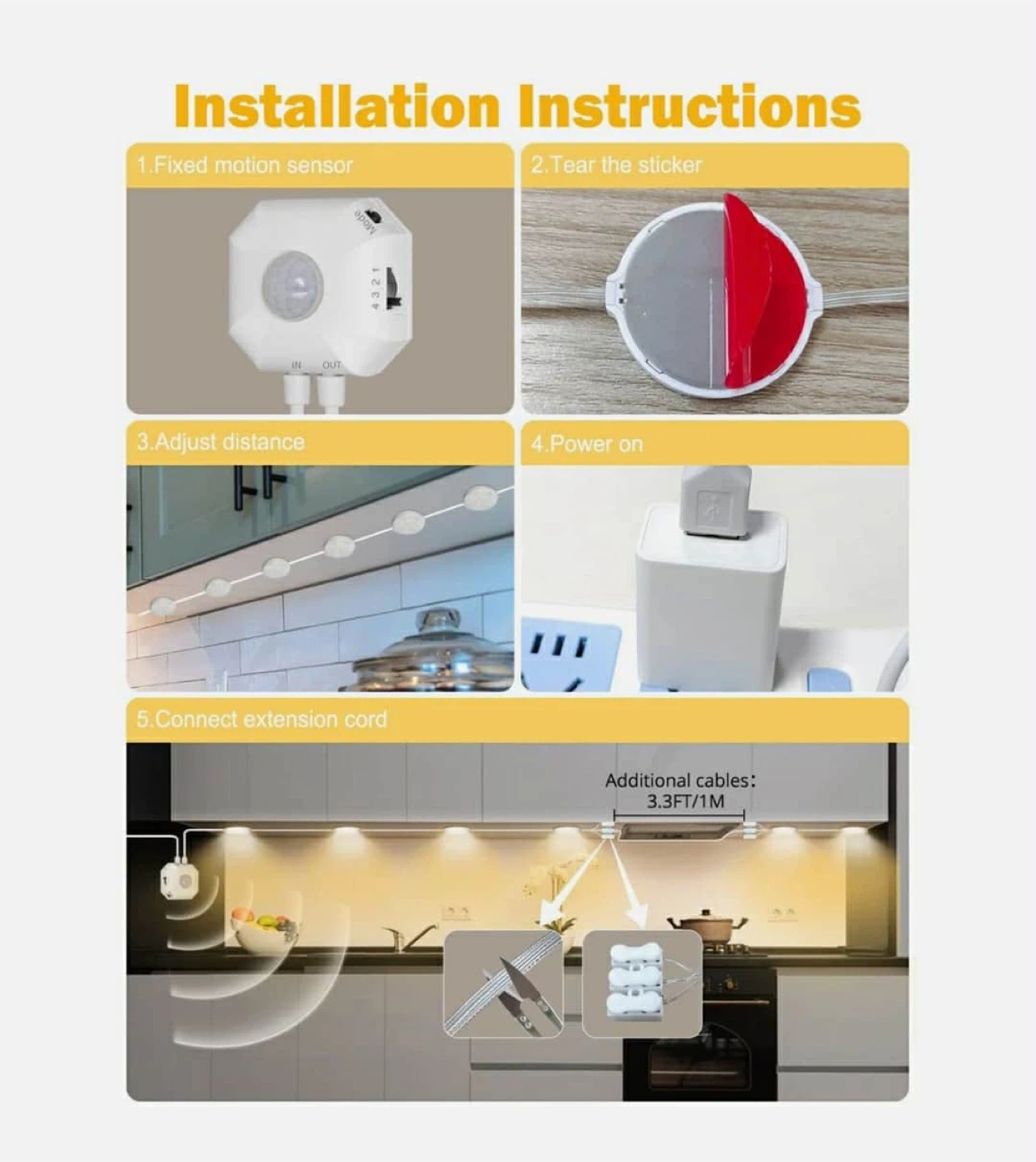 Motion Sensor LED Strip Light, 3-Color Mode - photo 2