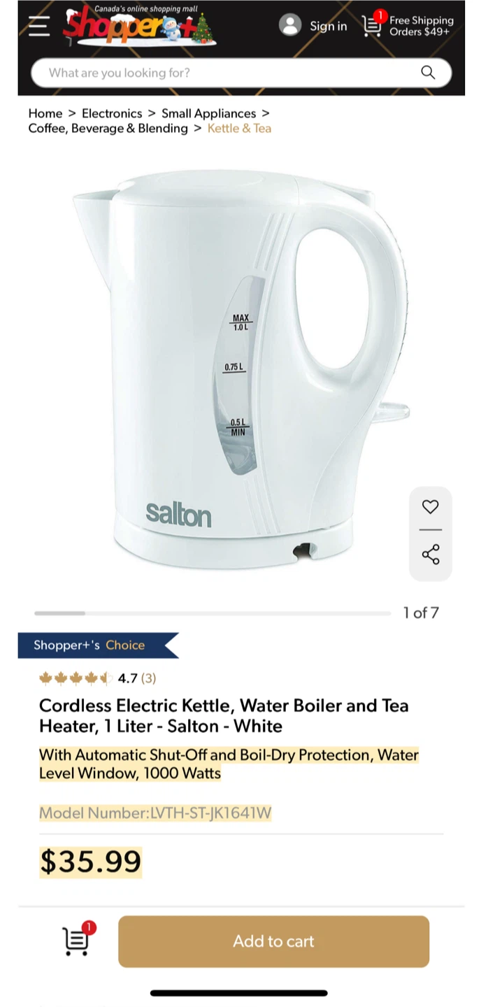 Salton Electric Kettle - Black (1 litre) - photo 5