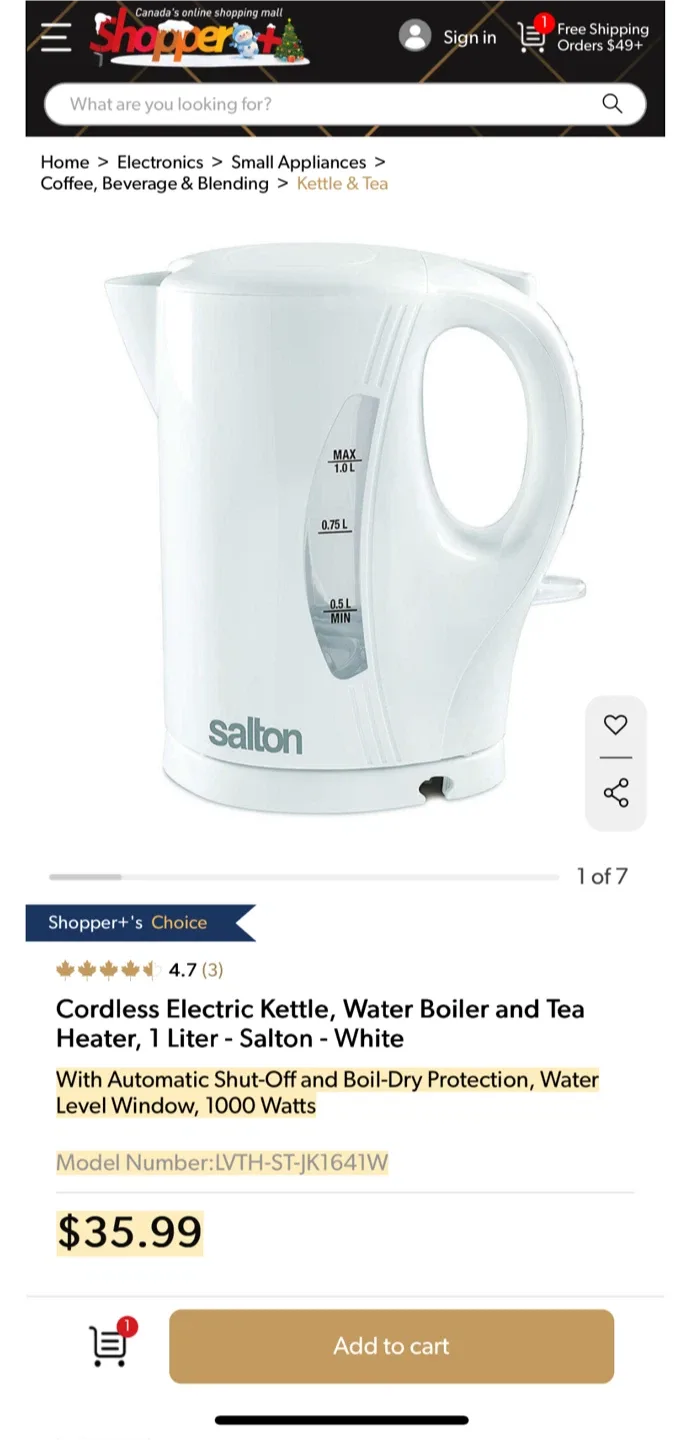 Salton Electric Kettle - Black (1 litre) image indicator(5)